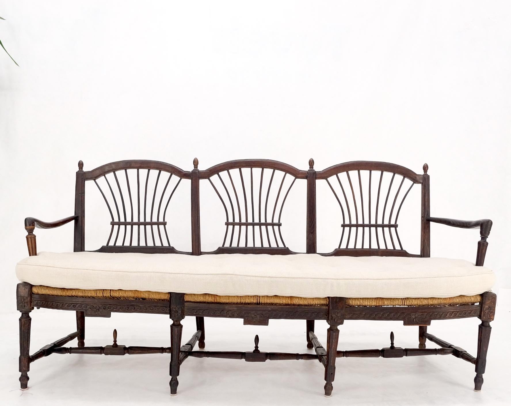 EstablishedLines Antique Tripple Rush Seat Solid Linen Upholstery Cushion Bench Sattee Sofa Mint!