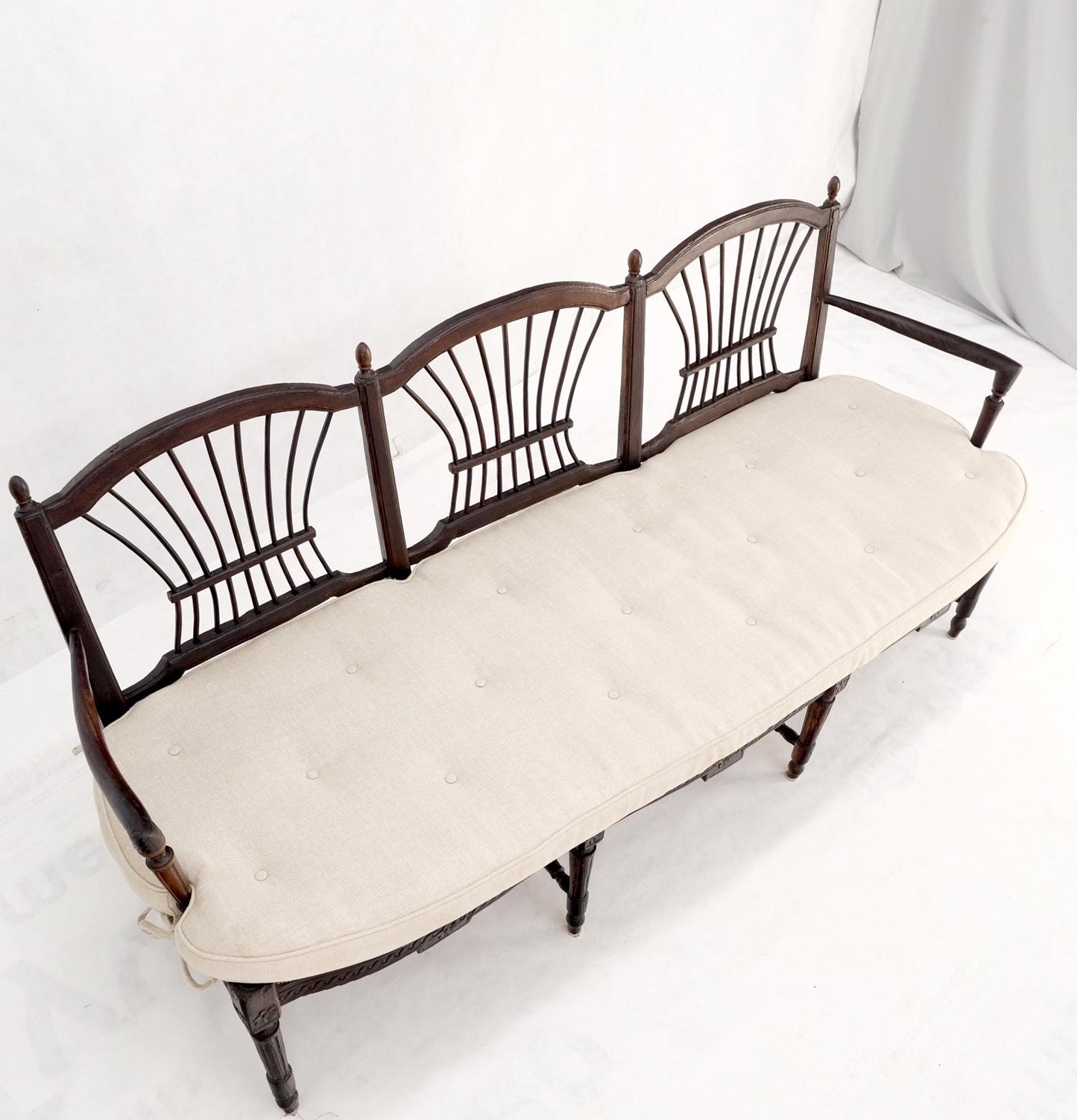 EstablishedLines Antique Tripple Rush Seat Solid Linen Upholstery Cushion Bench Sattee Sofa Mint!