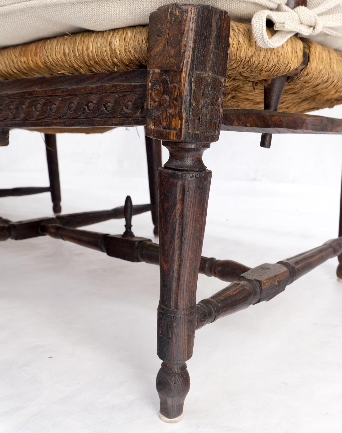 EstablishedLines Antique Tripple Rush Seat Solid Linen Upholstery Cushion Bench Sattee Sofa Mint!