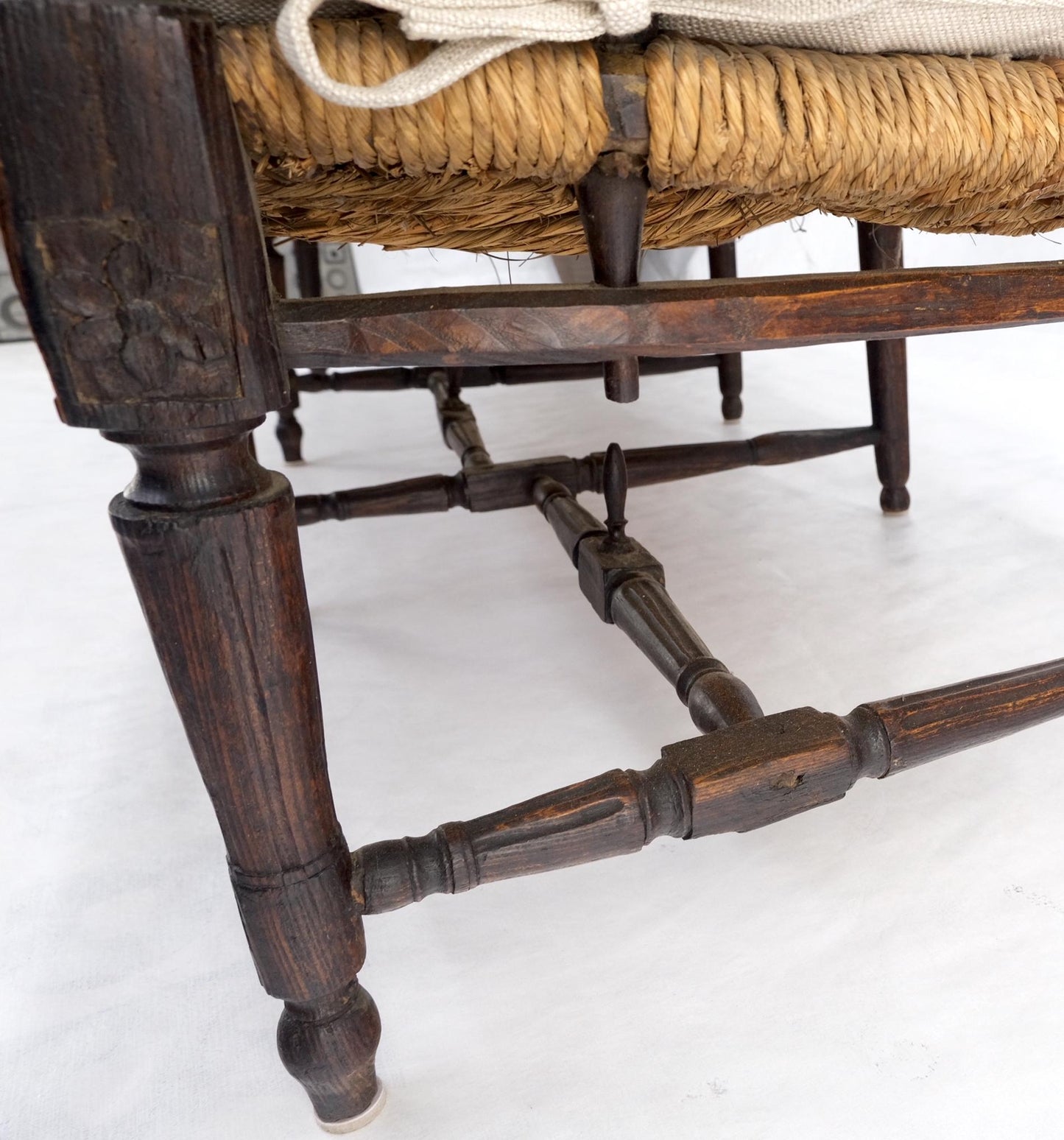 EstablishedLines Antique Tripple Rush Seat Solid Linen Upholstery Cushion Bench Sattee Sofa Mint!