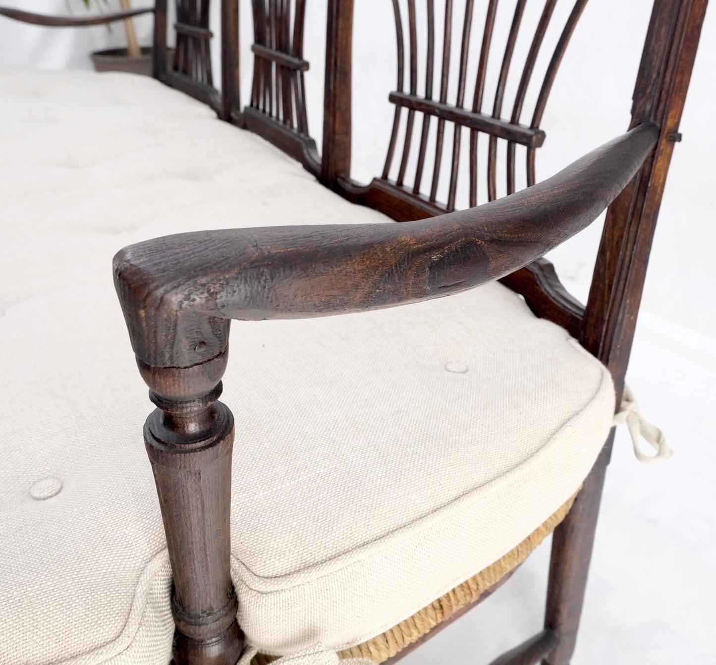 EstablishedLines Antique Tripple Rush Seat Solid Linen Upholstery Cushion Bench Sattee Sofa Mint!
