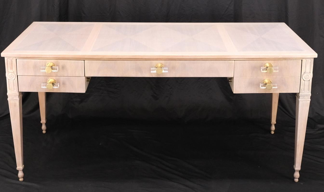 EstablishedLines Baker Bleached Walnut Lucite & Brass Pulls 4 Drawer Low Profile Desk Console
