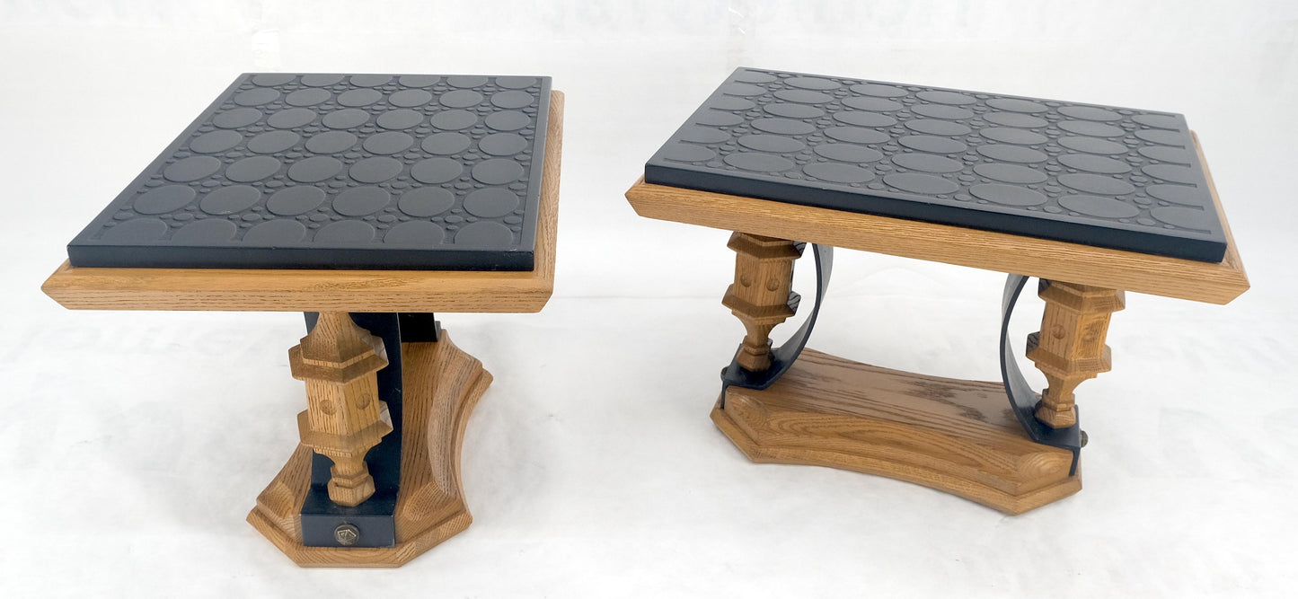 EstablishedLines Pair Solid Oak Bases Etched Patterns 3/4" Slate Top Rectangle End Side Table