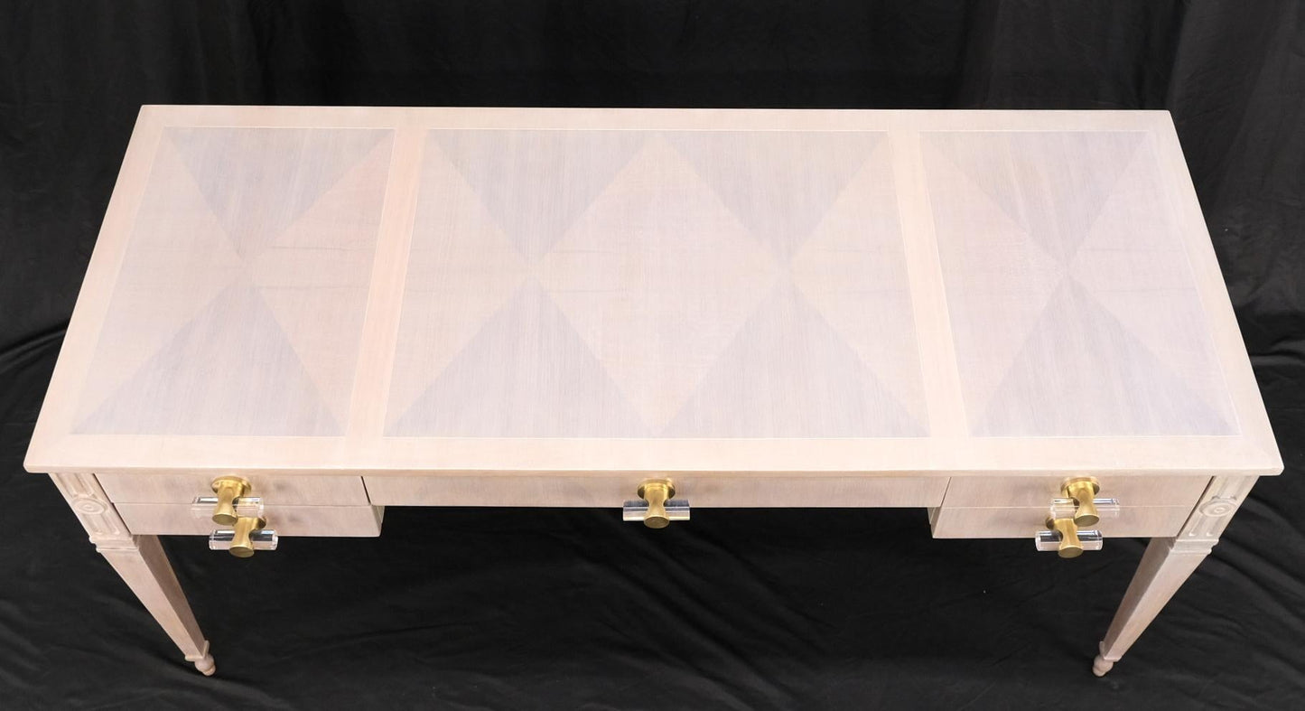 EstablishedLines Baker Bleached Walnut Lucite & Brass Pulls 4 Drawer Low Profile Desk Console