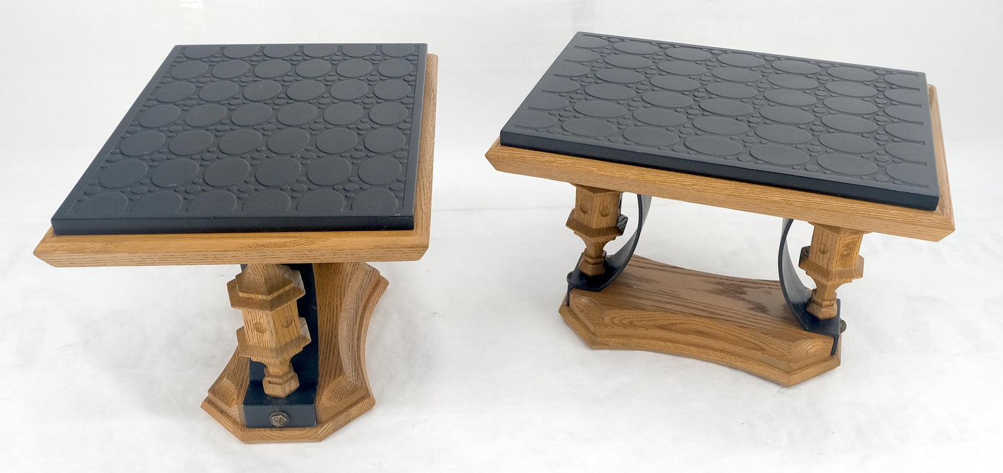 EstablishedLines Pair Solid Oak Bases Etched Patterns 3/4" Slate Top Rectangle End Side Table
