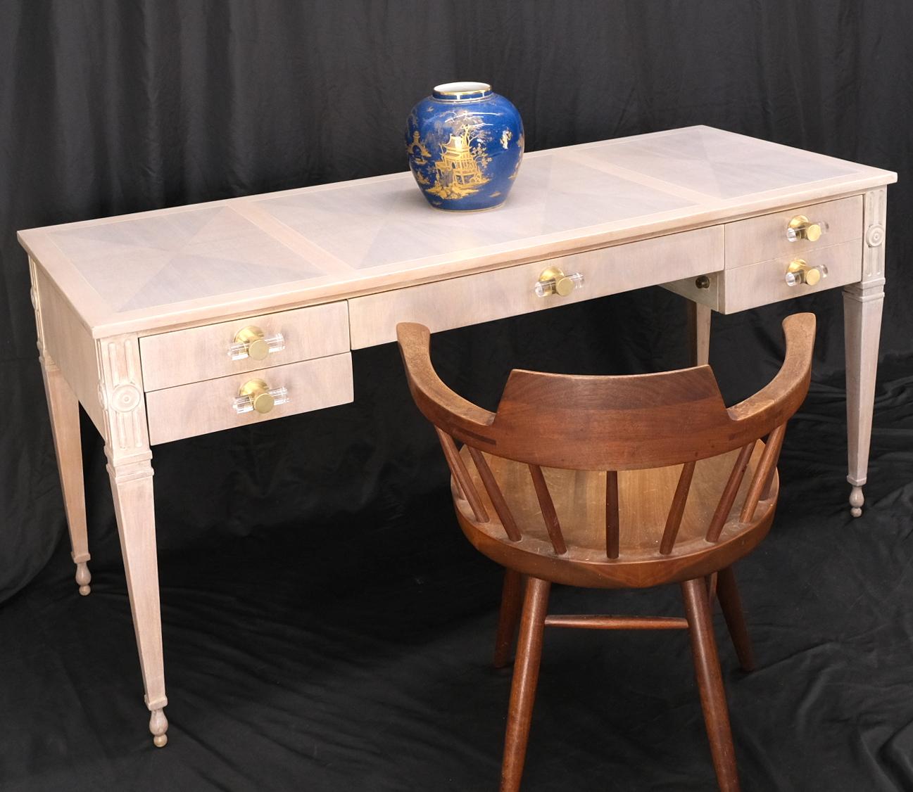 EstablishedLines Baker Bleached Walnut Lucite & Brass Pulls 4 Drawer Low Profile Desk Console