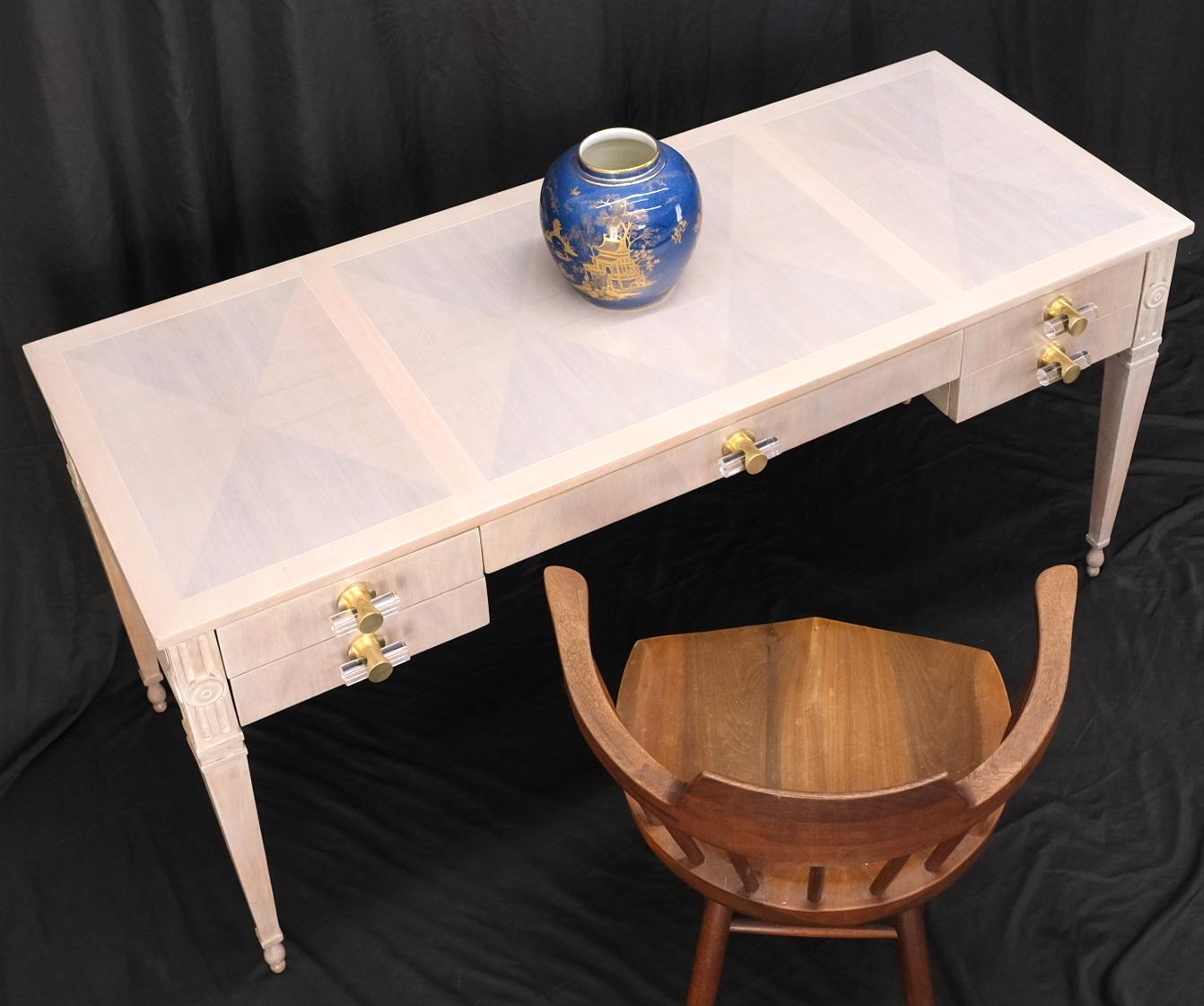 EstablishedLines Baker Bleached Walnut Lucite & Brass Pulls 4 Drawer Low Profile Desk Console