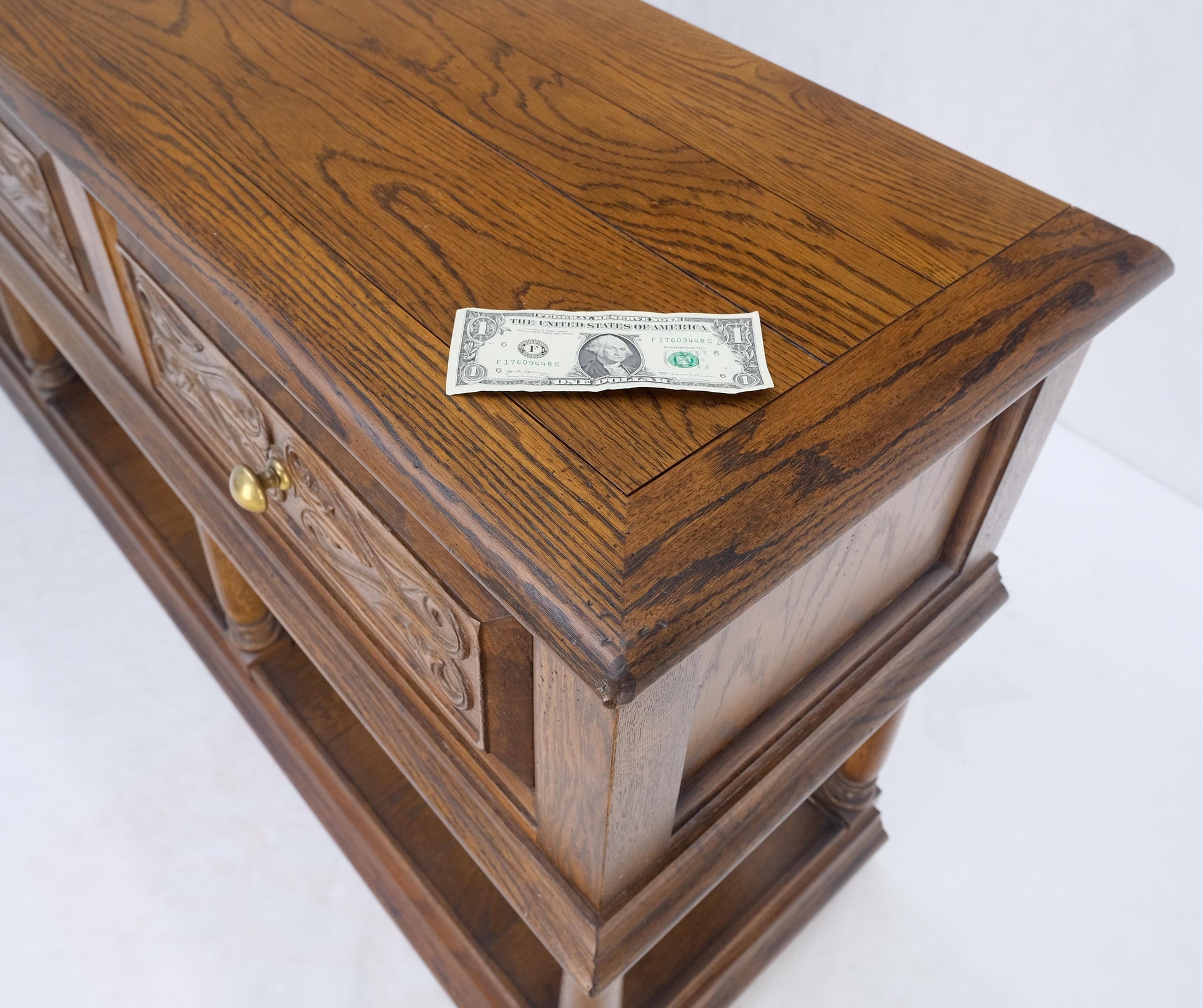 EstablishedLines Spanish Colonial Carved Oak 3 Deep Drawer Sideboard Credenza Buffet Console MINT