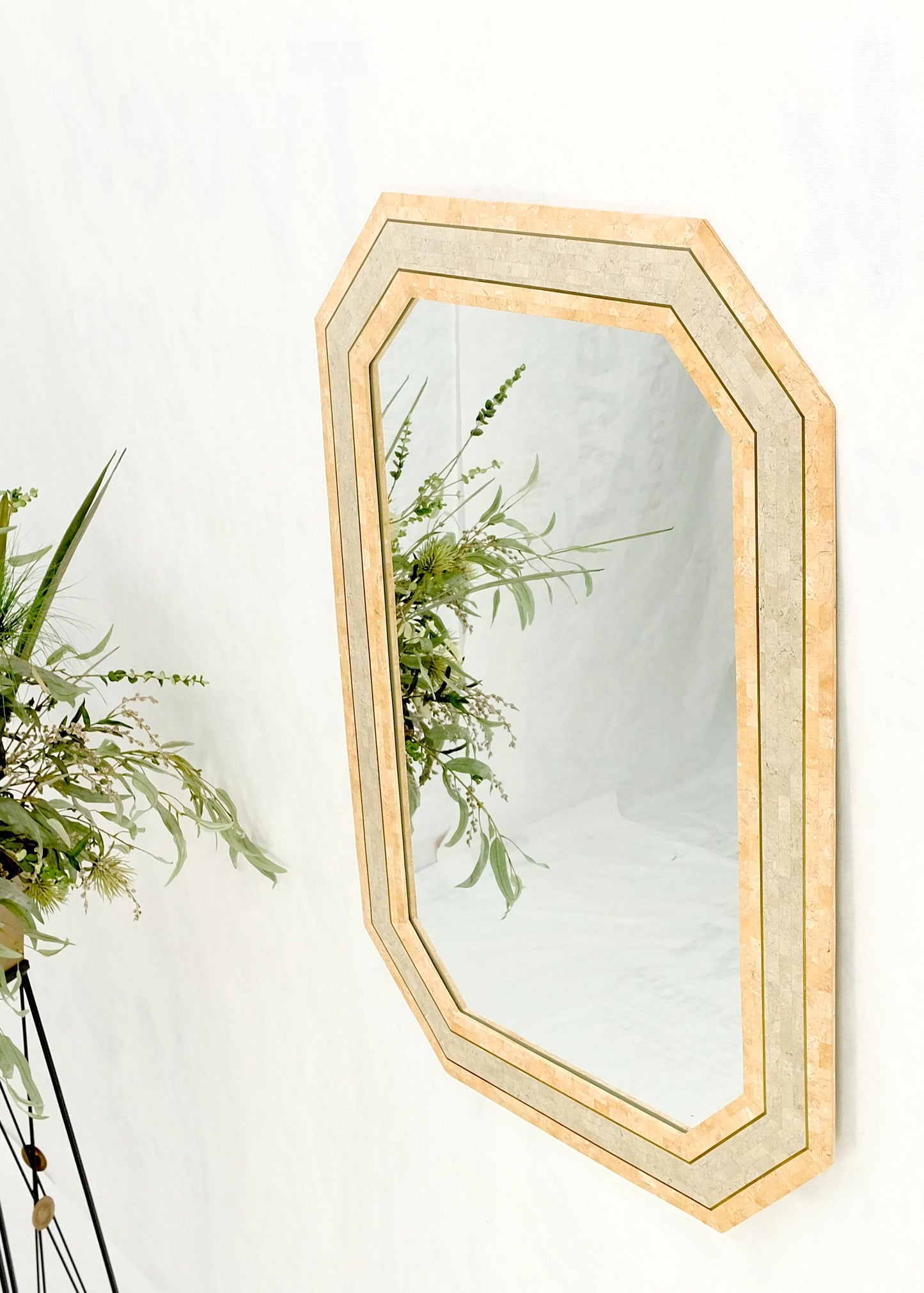 EstablishedLines Tessellated Frame Octagonal Rectangle Shape Brass Inlay Wall Mirror Mint!