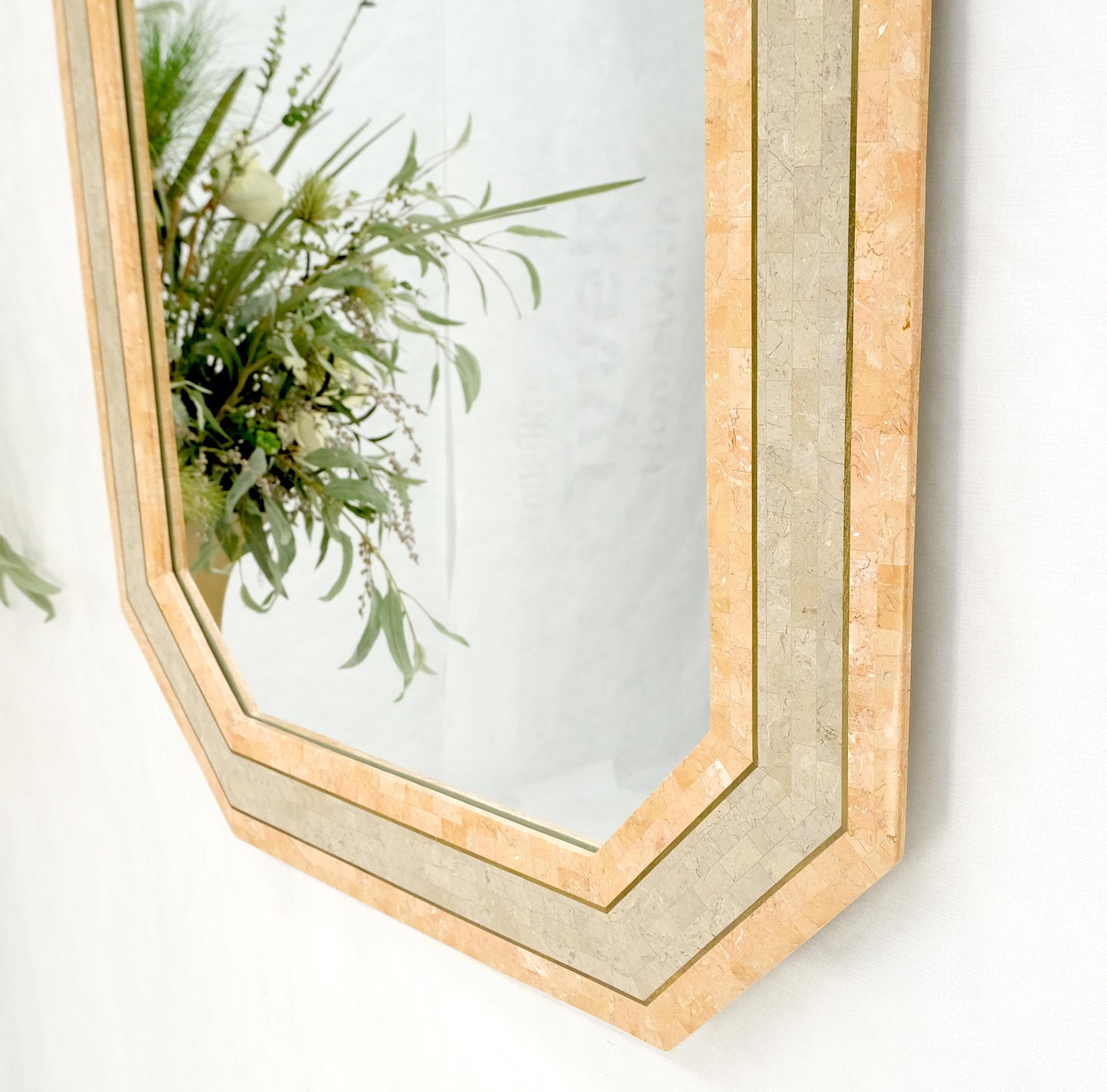 EstablishedLines Tessellated Frame Octagonal Rectangle Shape Brass Inlay Wall Mirror Mint!