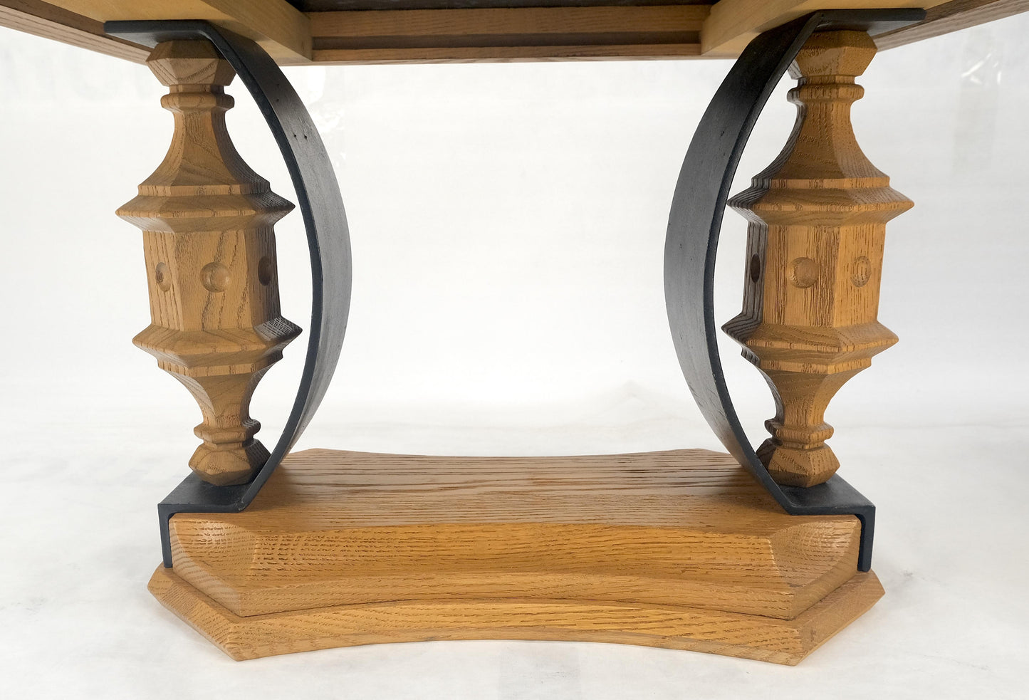 EstablishedLines Pair Solid Oak Bases Etched Patterns 3/4" Slate Top Rectangle End Side Table