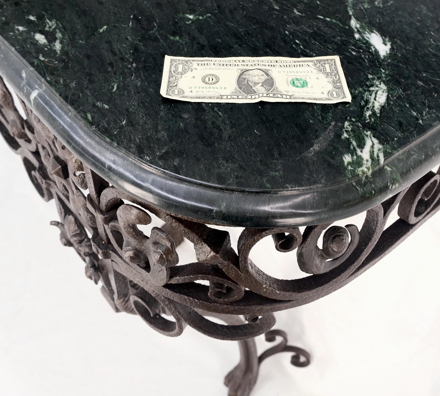 EstablishedLines Large Heavy Wall Wrought Iron Base Marble Top Console Hall Entry Table MINT!