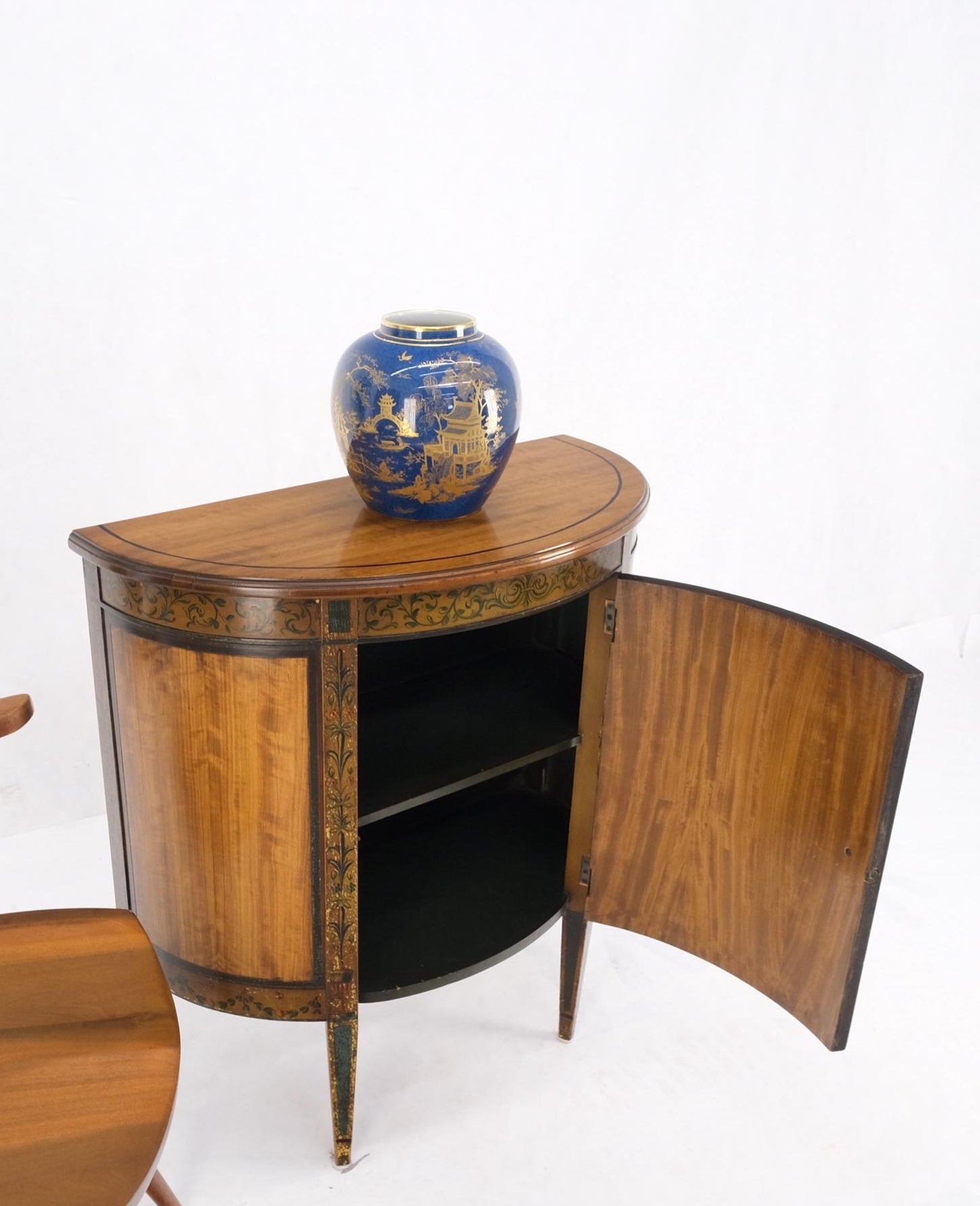 EstablishedLines Demi Lune Adams Style Satin Wood Console Cabinet Dresser Server Entry Chest Bar