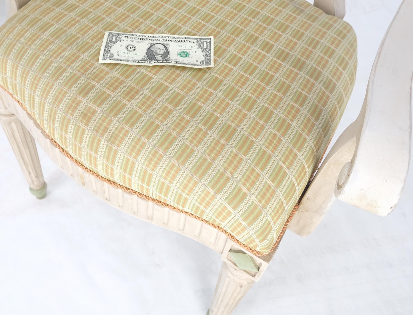 EstablishedLines Set of 7 Swedish White Wash Paint Decorated Oval Cane Backs Dining Chairs NICE!