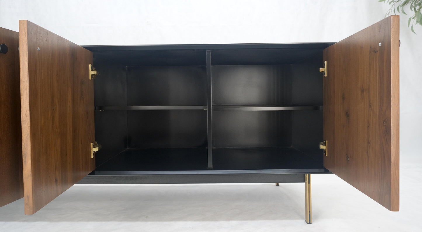 EstablishedLines Black Lacquer Walnut Brass Legs 77" Mid Century Modern Long Vintage Credenza