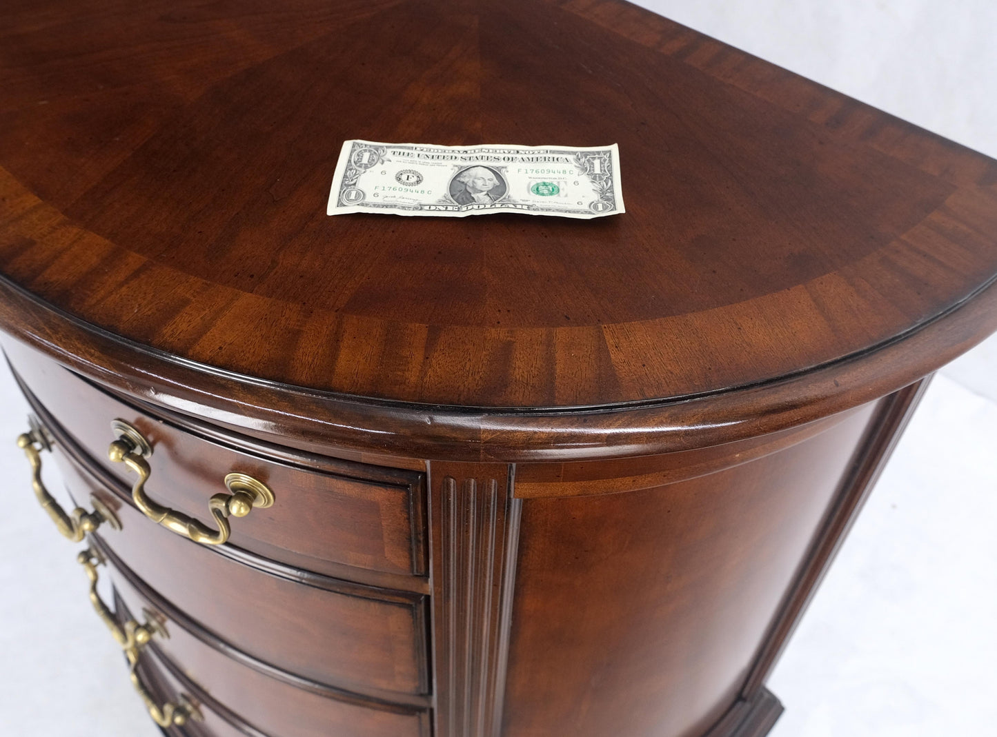 EstablishedLines Pair of 4 Drawer Banded Top Demi Lune Consoles Dressers Brass Drop Pulls MINT!