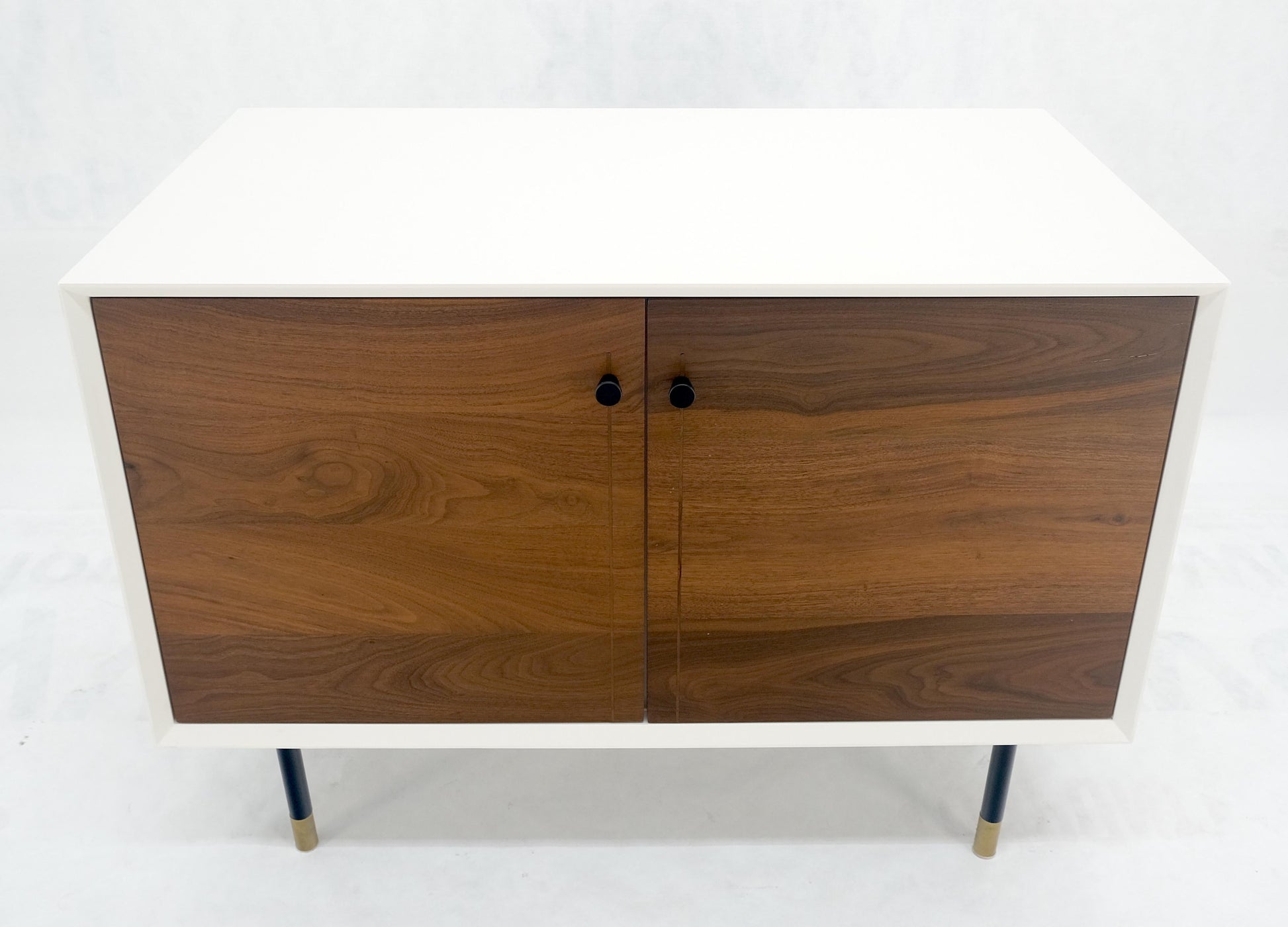 EstablishedLines Bookmached Walnut Double Doors White Lacquer Compact 28" Tall Credenza MINT