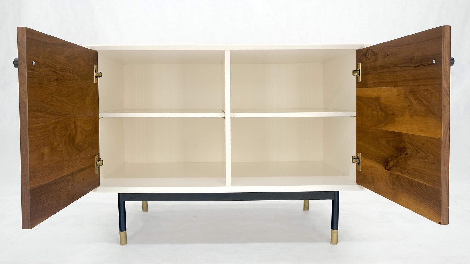 EstablishedLines Bookmached Walnut Double Doors White Lacquer Compact 28" Tall Credenza MINT