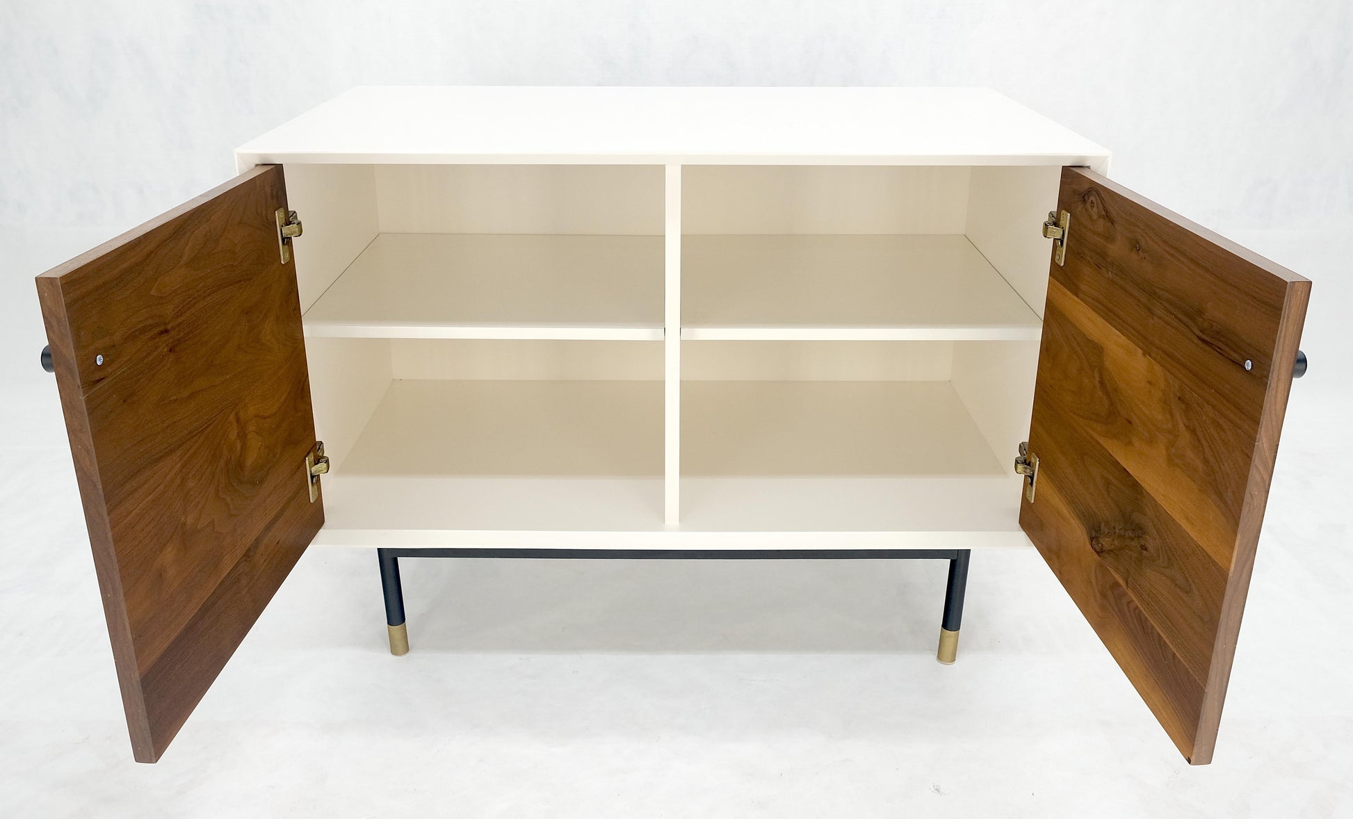 EstablishedLines Bookmached Walnut Double Doors White Lacquer Compact 28" Tall Credenza MINT