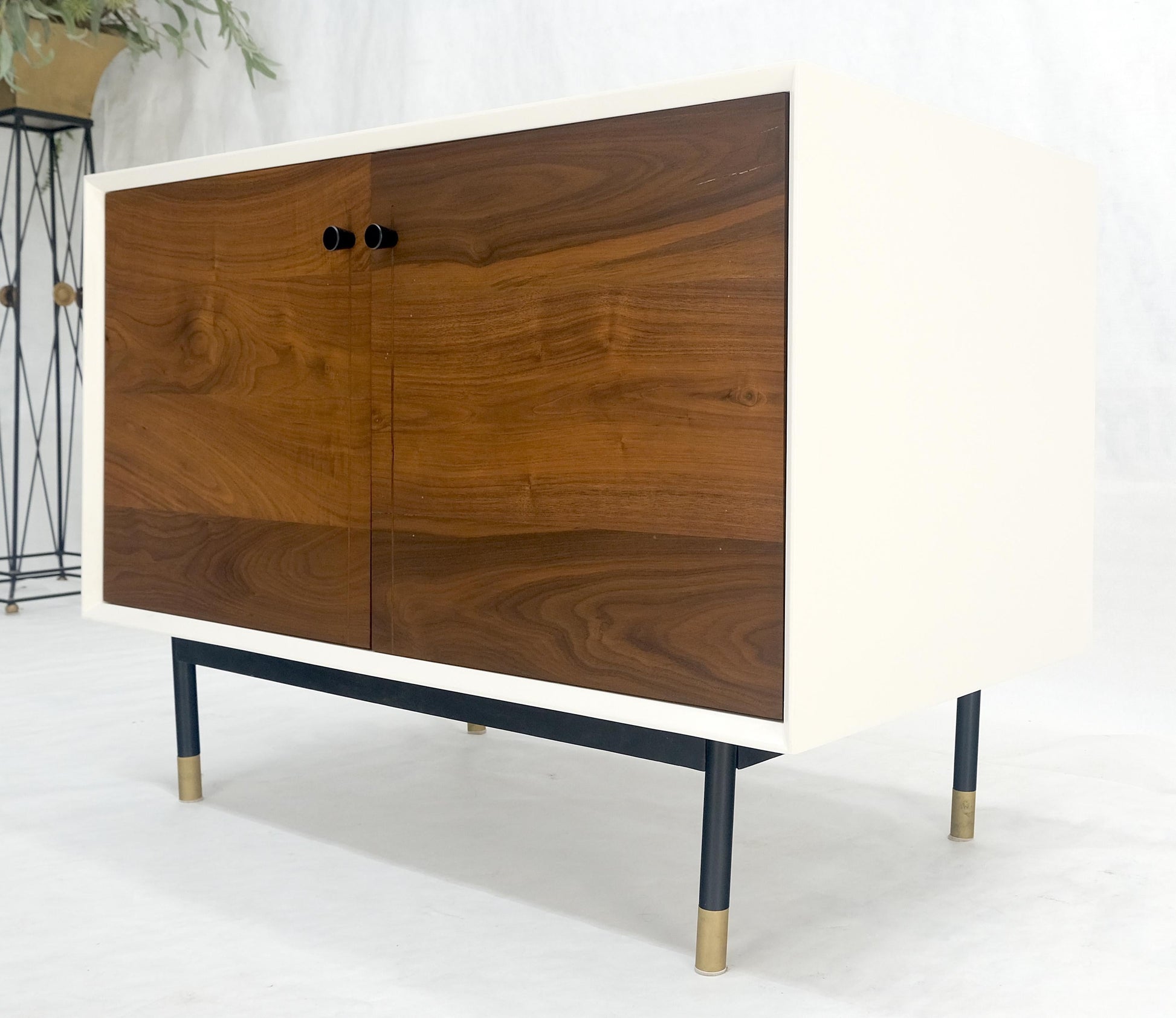 EstablishedLines Bookmached Walnut Double Doors White Lacquer Compact 28" Tall Credenza MINT