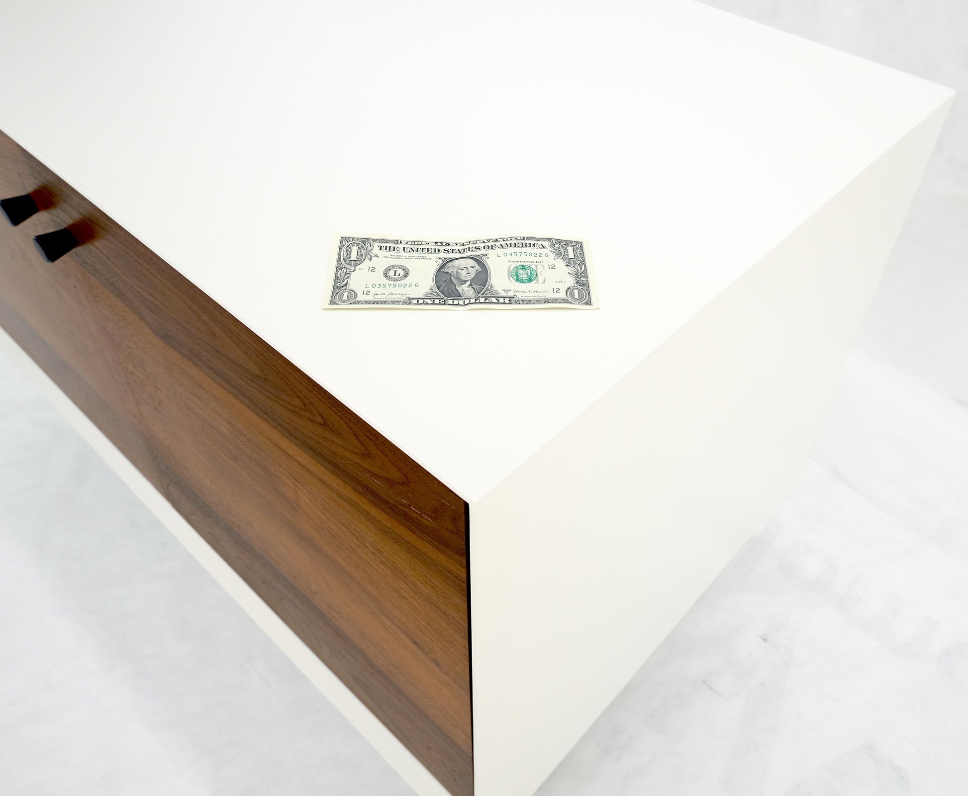 EstablishedLines Bookmached Walnut Double Doors White Lacquer Compact 28" Tall Credenza MINT