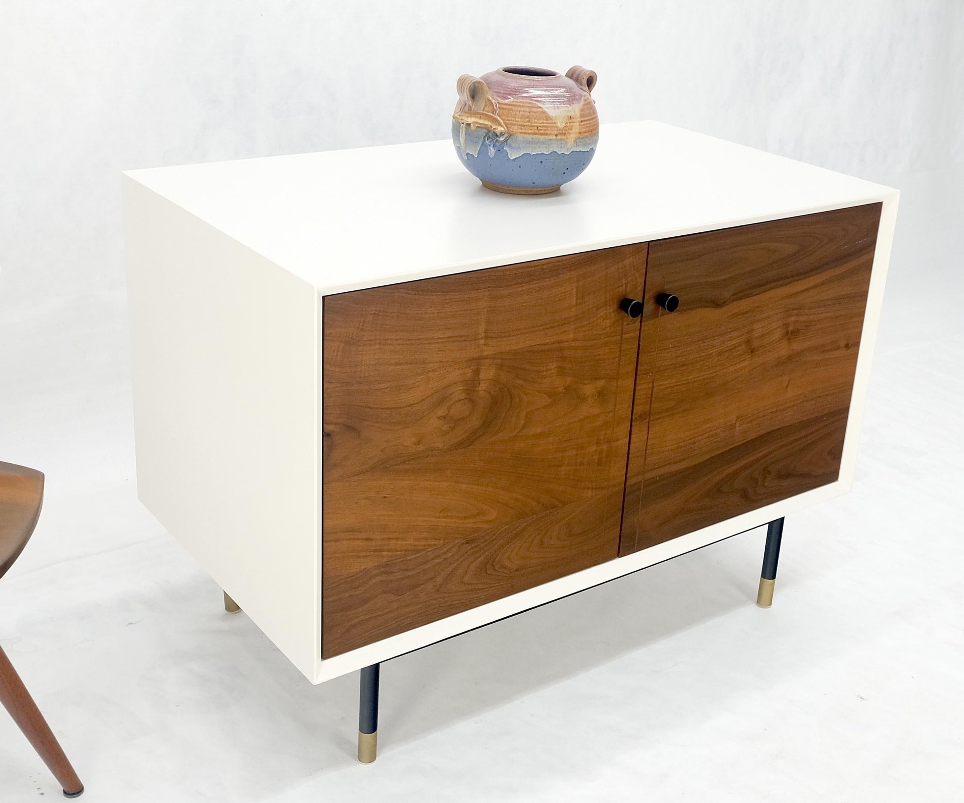 EstablishedLines Bookmached Walnut Double Doors White Lacquer Compact 28" Tall Credenza MINT