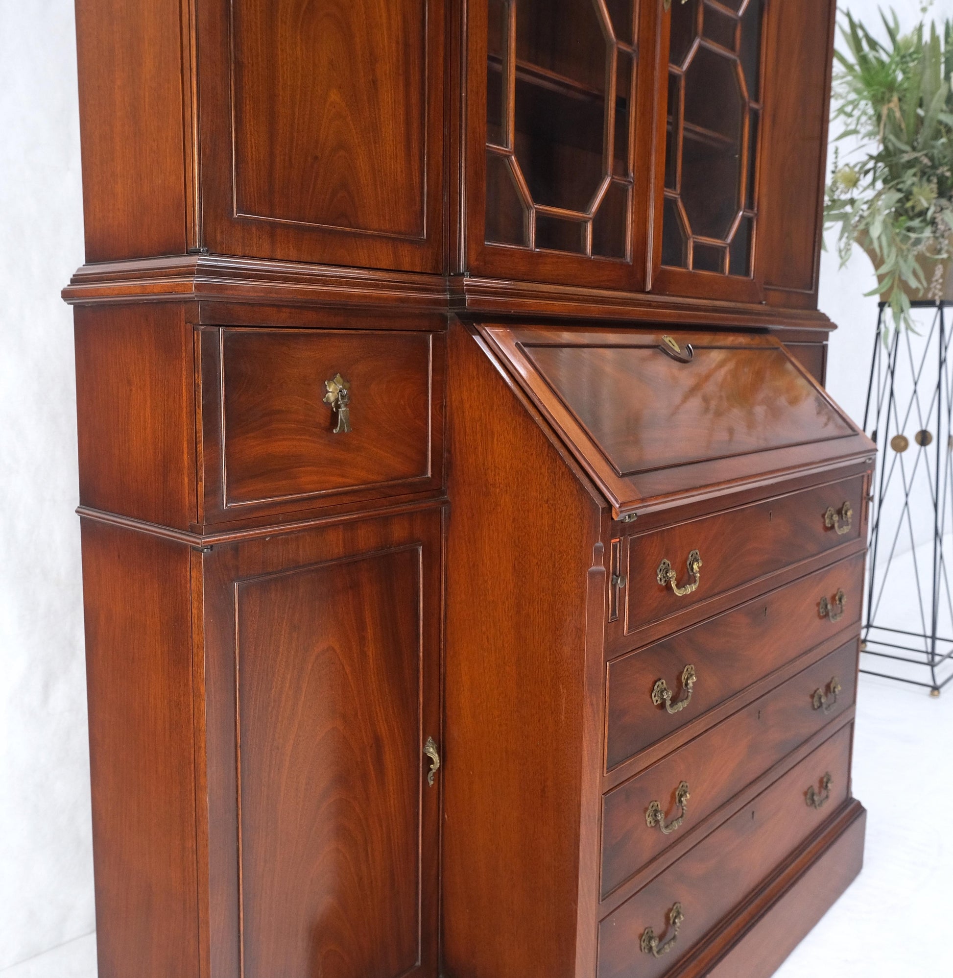 EstablishedLines Crotch Mahogany Individual Glass Pains Door Drop Front Secretary Breakfront MINT