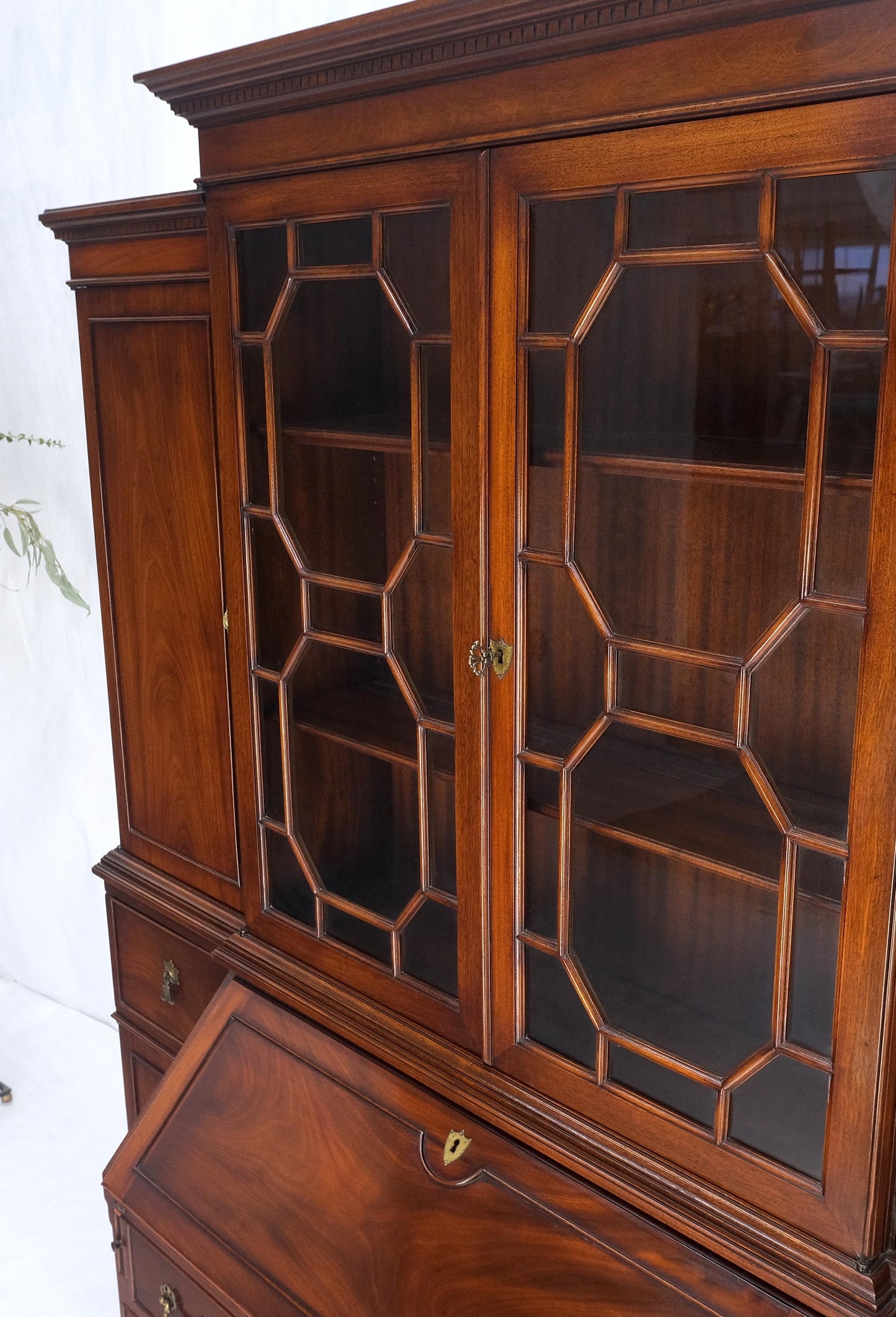 EstablishedLines Crotch Mahogany Individual Glass Pains Door Drop Front Secretary Breakfront MINT
