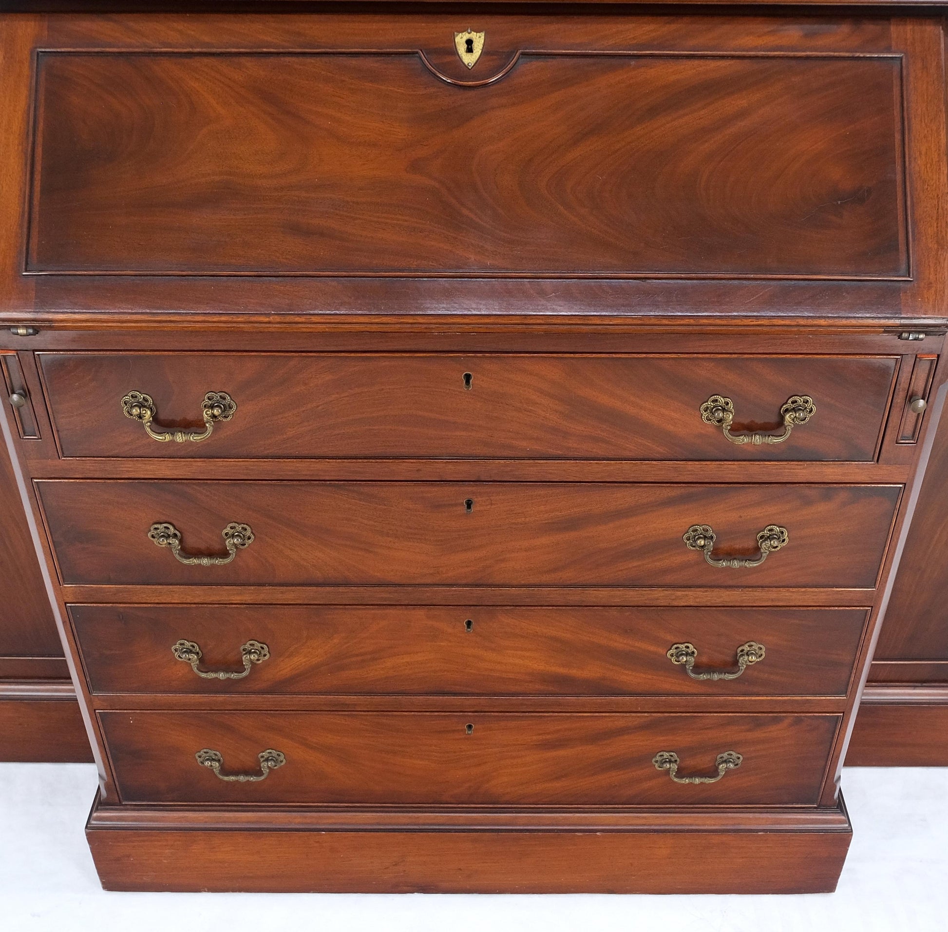 EstablishedLines Crotch Mahogany Individual Glass Pains Door Drop Front Secretary Breakfront MINT