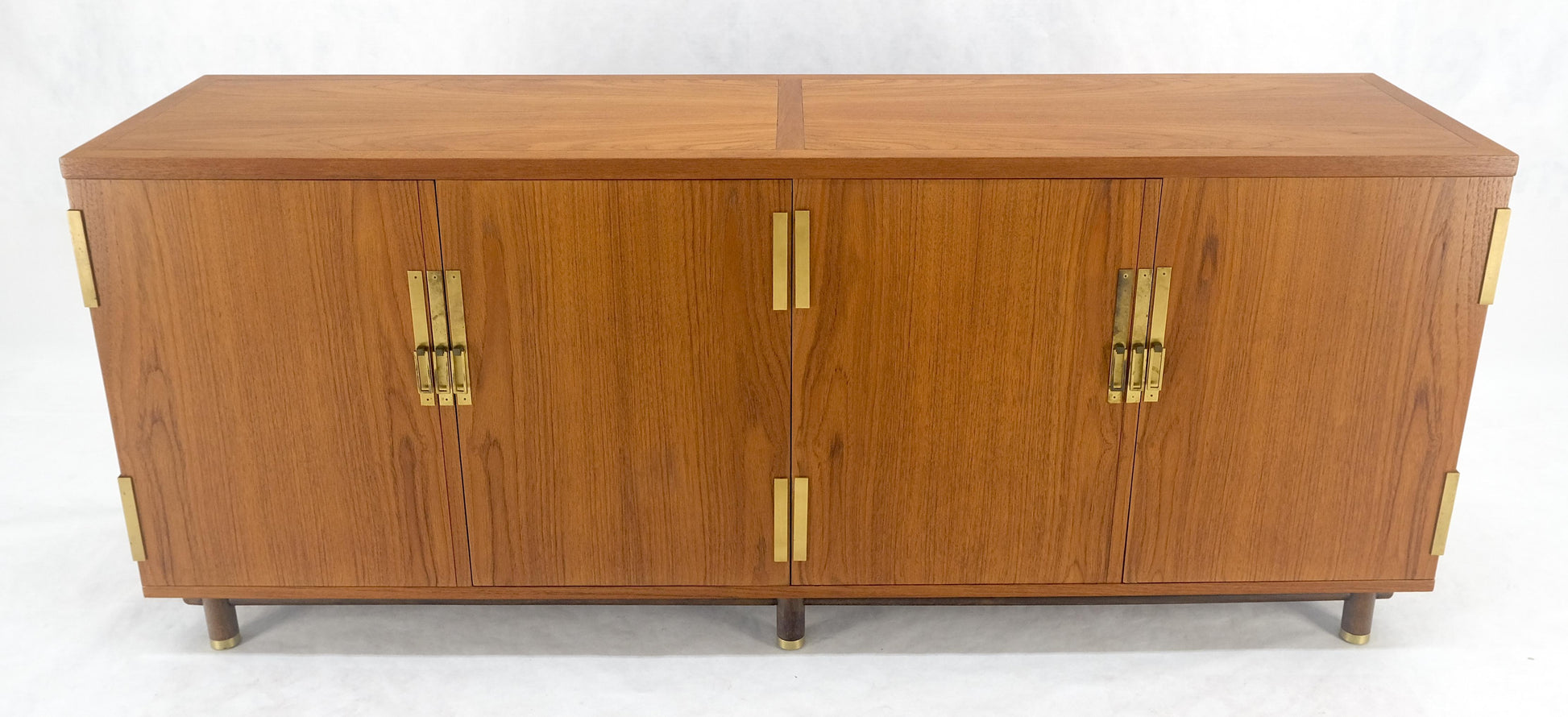EstablishedLines Baker Teak & Brass Double Door Compartment 4 Drawers Credenza Dresser MINT!