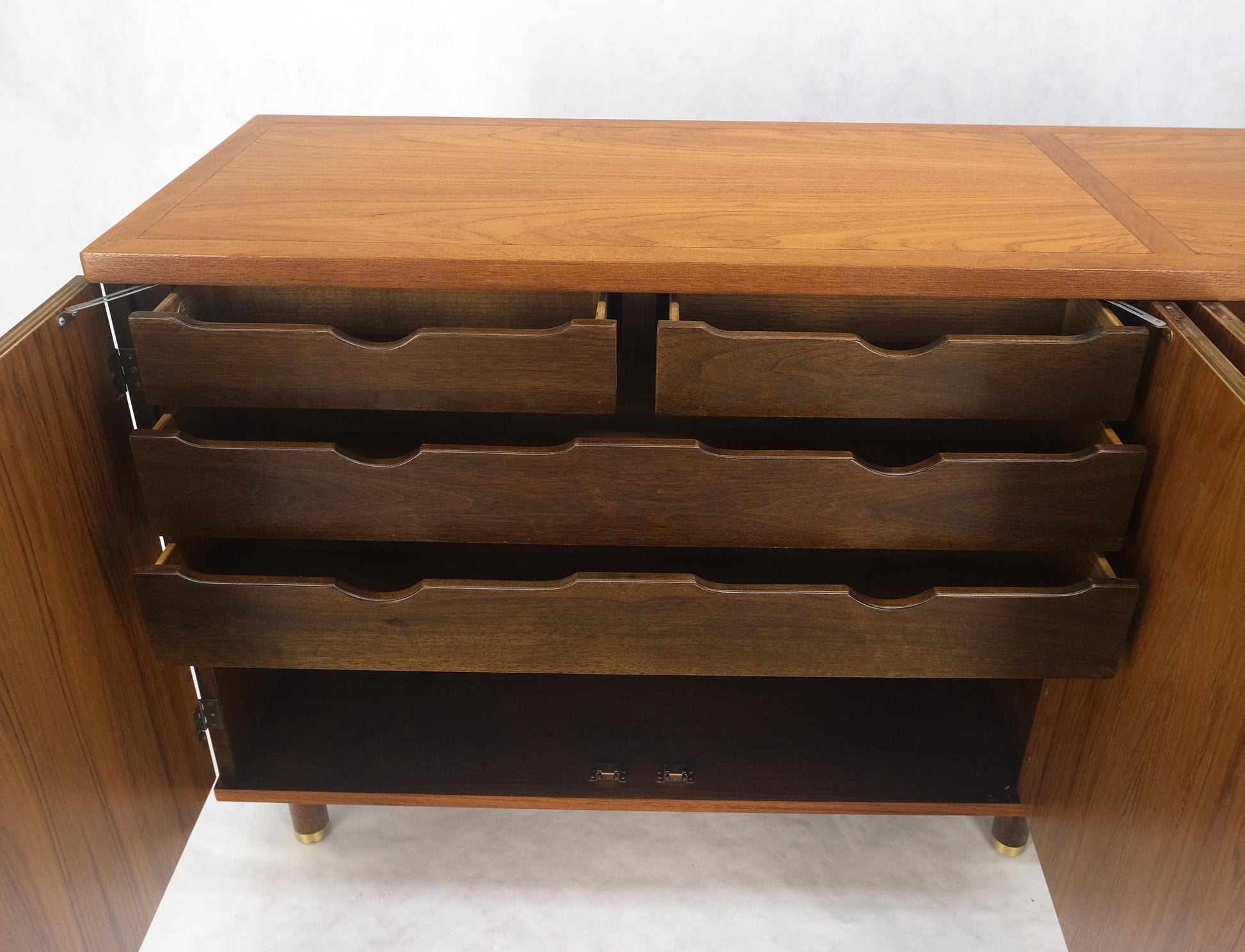 EstablishedLines Baker Teak & Brass Double Door Compartment 4 Drawers Credenza Dresser MINT!