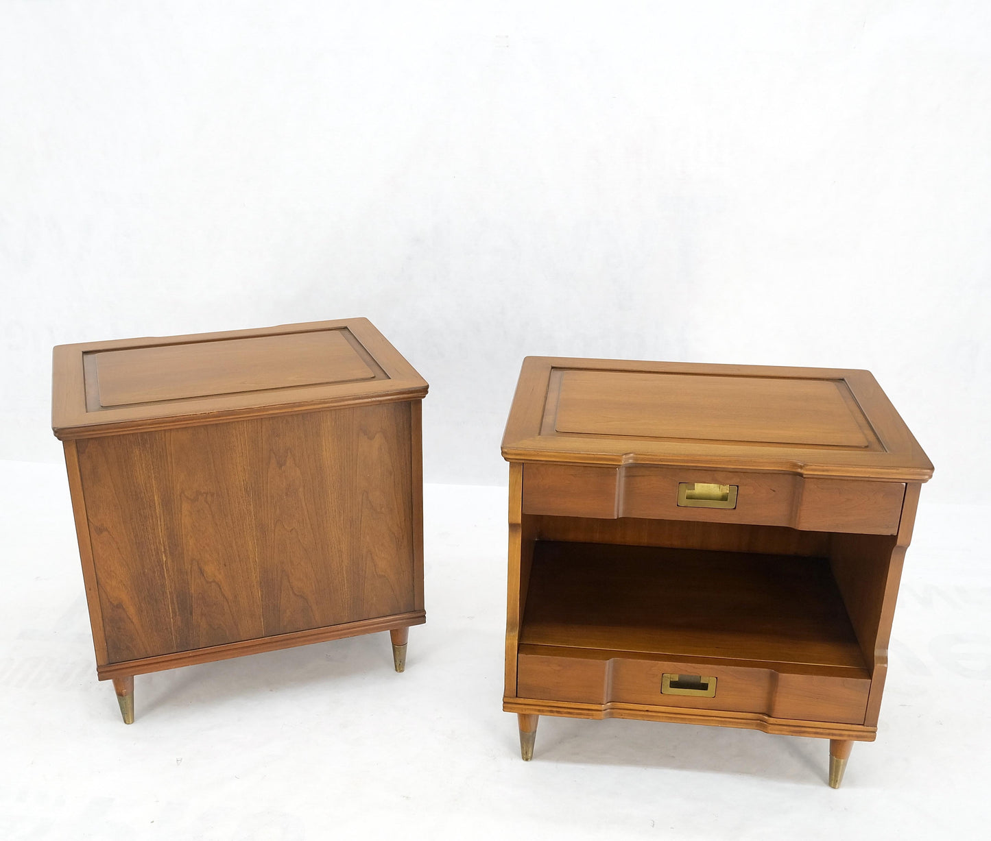 EstablishedLines Pair Widdicomb Campaign Style Solid Cherry Brass Pulls Night Stands Tables MINT!