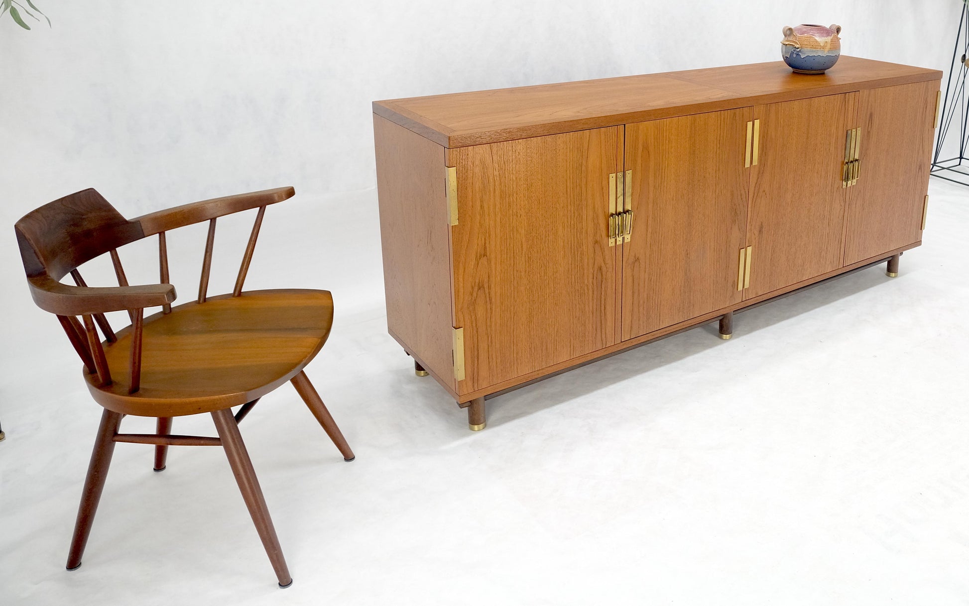 EstablishedLines Baker Teak & Brass Double Door Compartment 4 Drawers Credenza Dresser MINT!