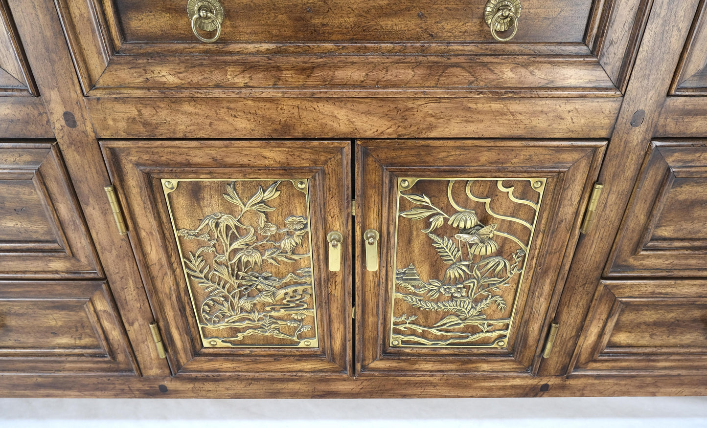 EstablishedLines 9 Drawers Two Decorative Doors Solid Brass Buckle Drop Pull Rolled Edges Dresser