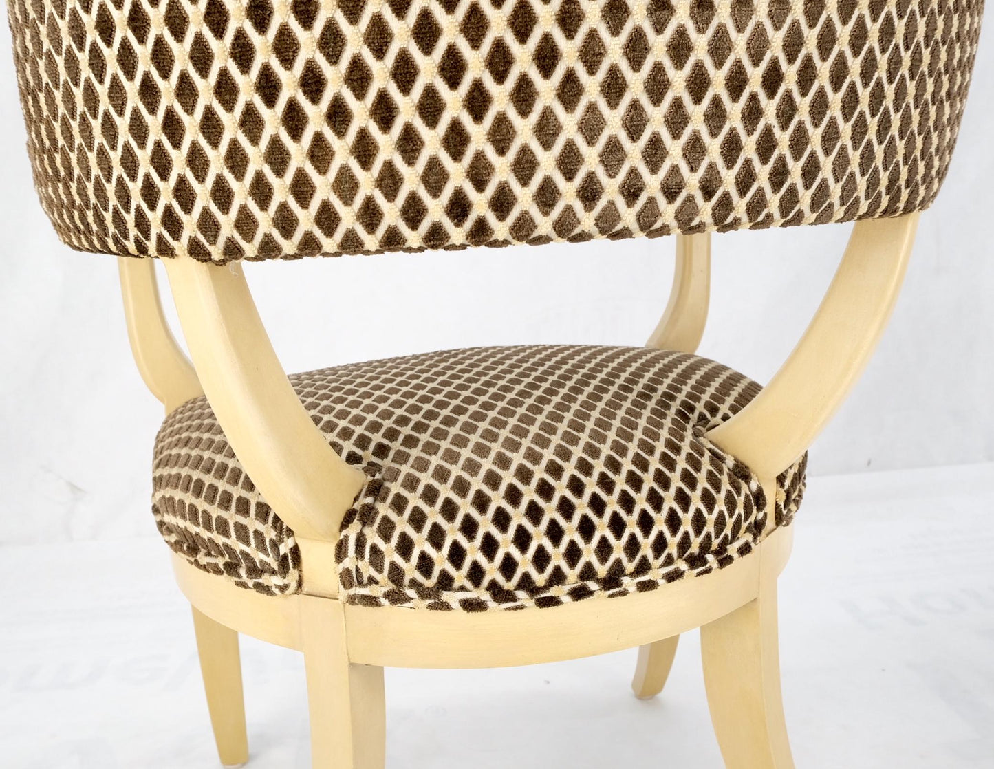 EstablishedLines Pair Dimond Pattern Velvet Upholstery Barrel Shape Back Fireside Armchairs MINT!