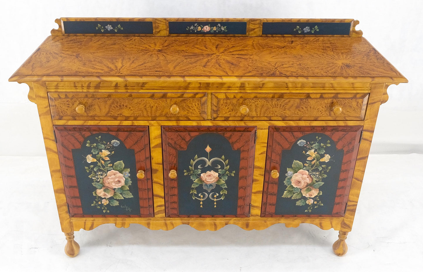 EstablishedLines Paint Decorated Faux Finish Backsplash 3 Doors 1 Drawer Sideboards Onion Legs