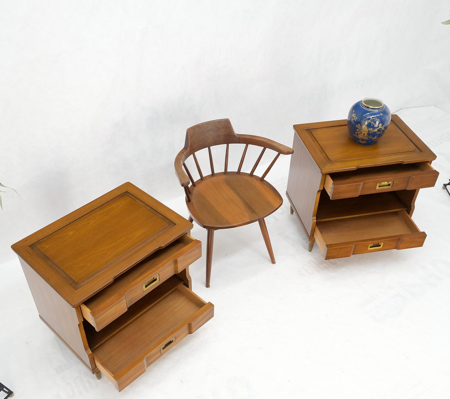 EstablishedLines Pair Widdicomb Campaign Style Solid Cherry Brass Pulls Night Stands Tables MINT!