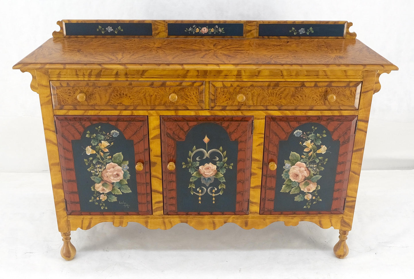 EstablishedLines Paint Decorated Faux Finish Backsplash 3 Doors 1 Drawer Sideboards Onion Legs