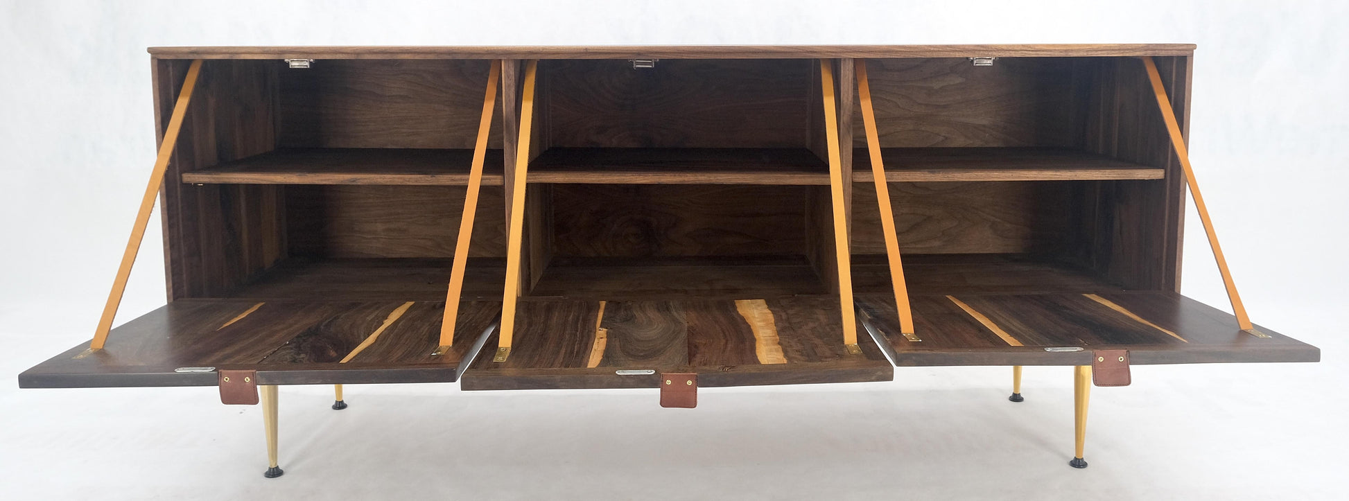 EstablishedLines Solid Walnut 3 Drop Front Doors Compartments Compact Dovetail Joints Credenza