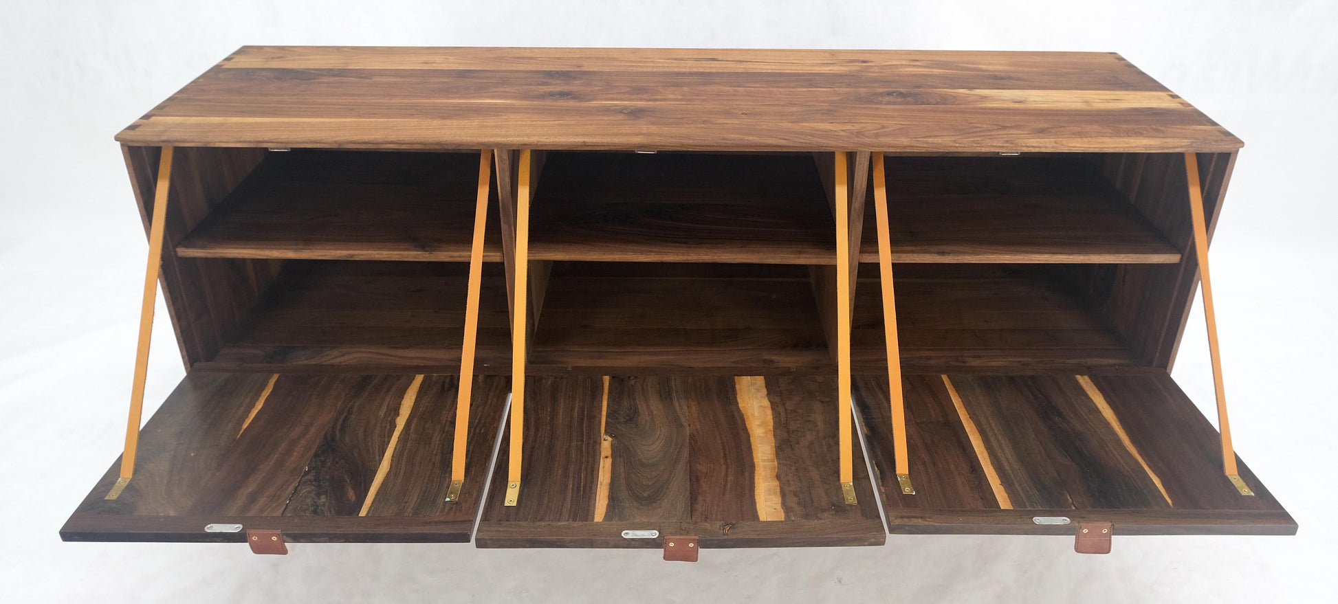 EstablishedLines Solid Walnut 3 Drop Front Doors Compartments Compact Dovetail Joints Credenza