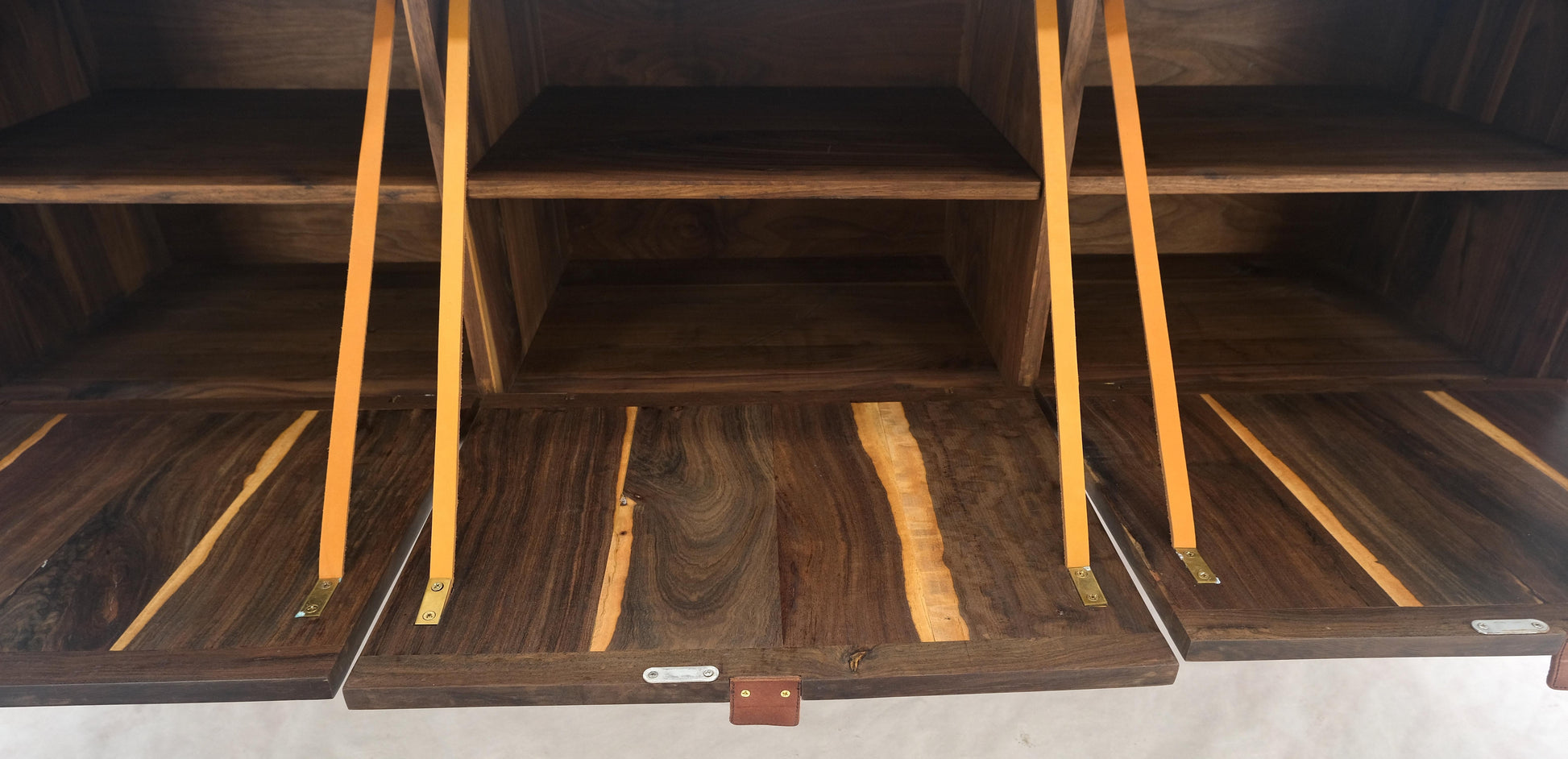 EstablishedLines Solid Walnut 3 Drop Front Doors Compartments Compact Dovetail Joints Credenza