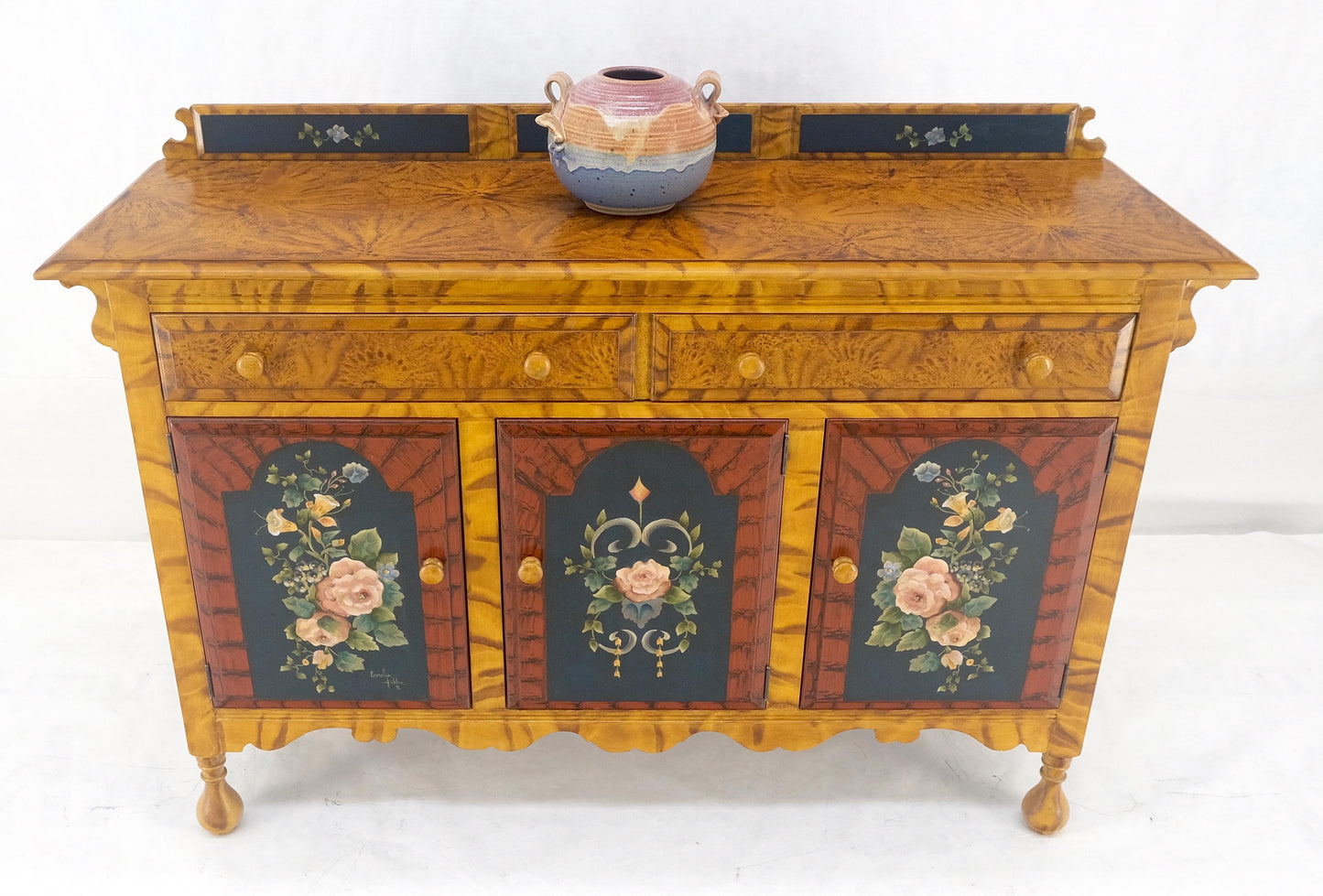 EstablishedLines Paint Decorated Faux Finish Backsplash 3 Doors 1 Drawer Sideboards Onion Legs
