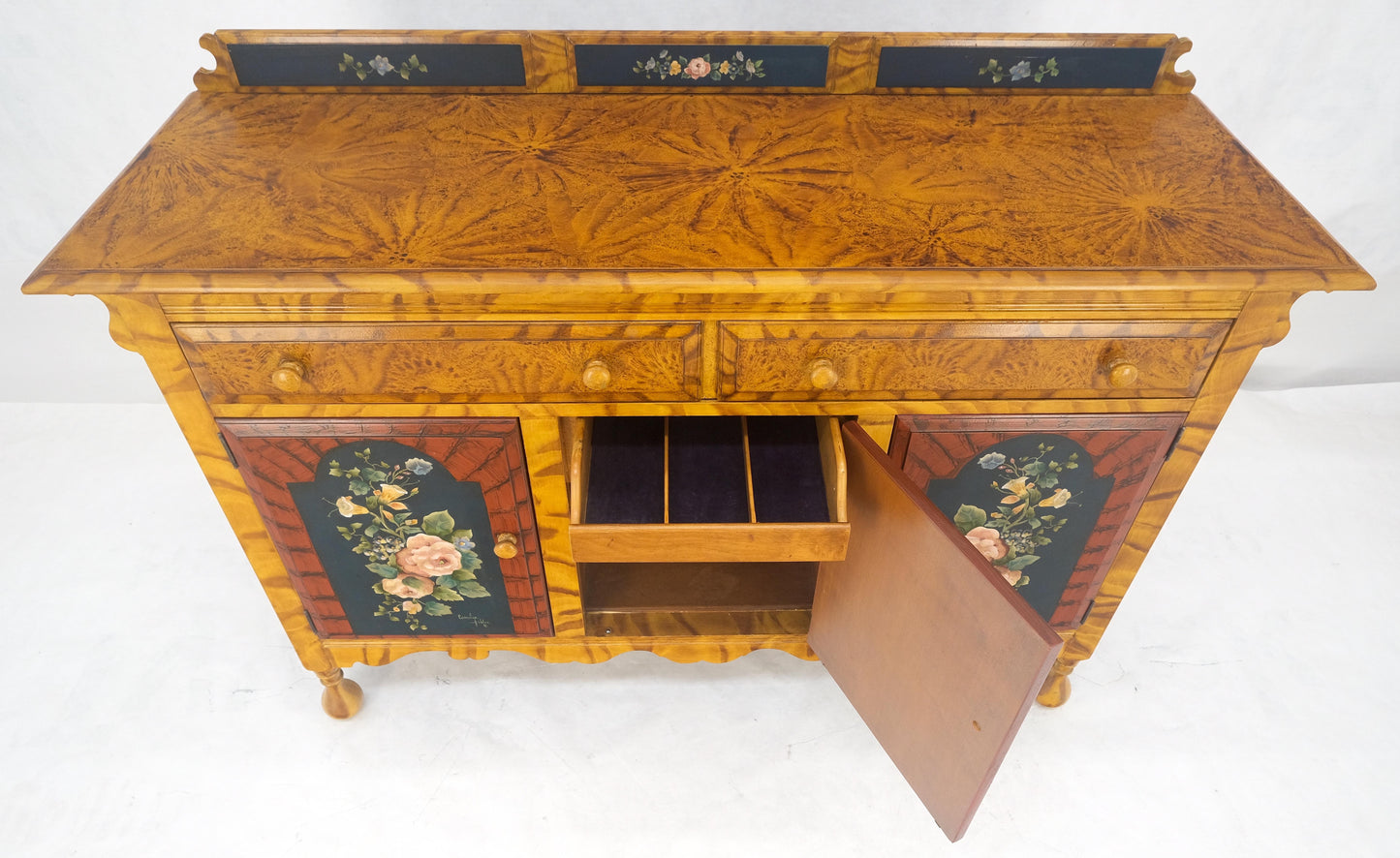 EstablishedLines Paint Decorated Faux Finish Backsplash 3 Doors 1 Drawer Sideboards Onion Legs