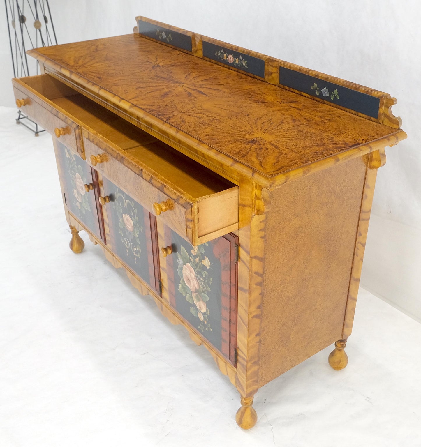 EstablishedLines Paint Decorated Faux Finish Backsplash 3 Doors 1 Drawer Sideboards Onion Legs