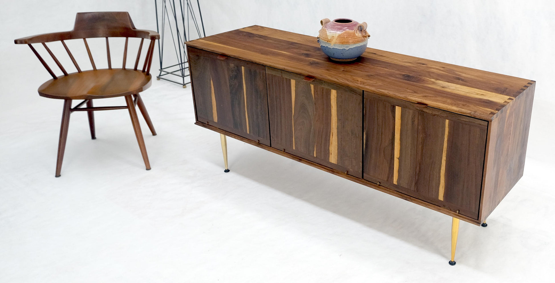 EstablishedLines Solid Walnut 3 Drop Front Doors Compartments Compact Dovetail Joints Credenza