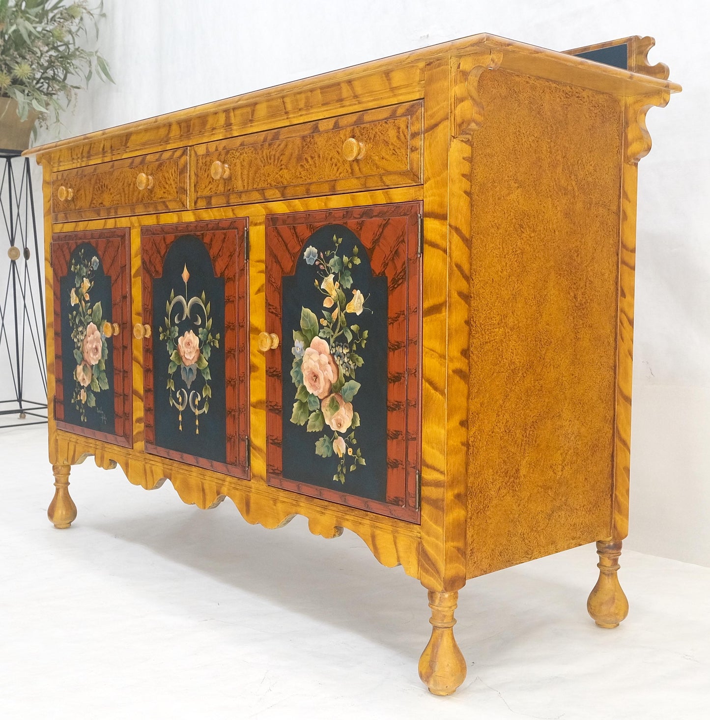 EstablishedLines Paint Decorated Faux Finish Backsplash 3 Doors 1 Drawer Sideboards Onion Legs