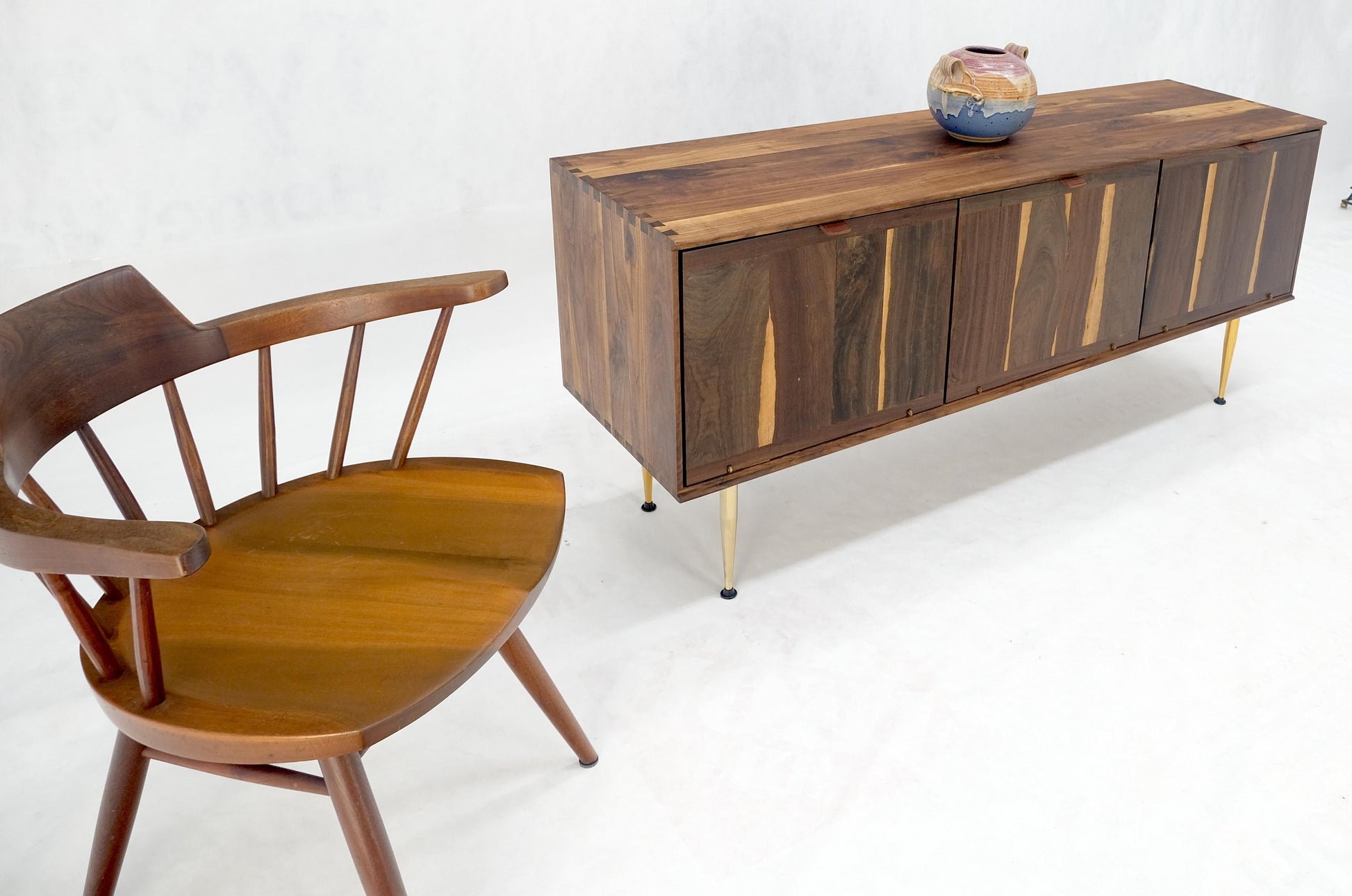 EstablishedLines Solid Walnut 3 Drop Front Doors Compartments Compact Dovetail Joints Credenza