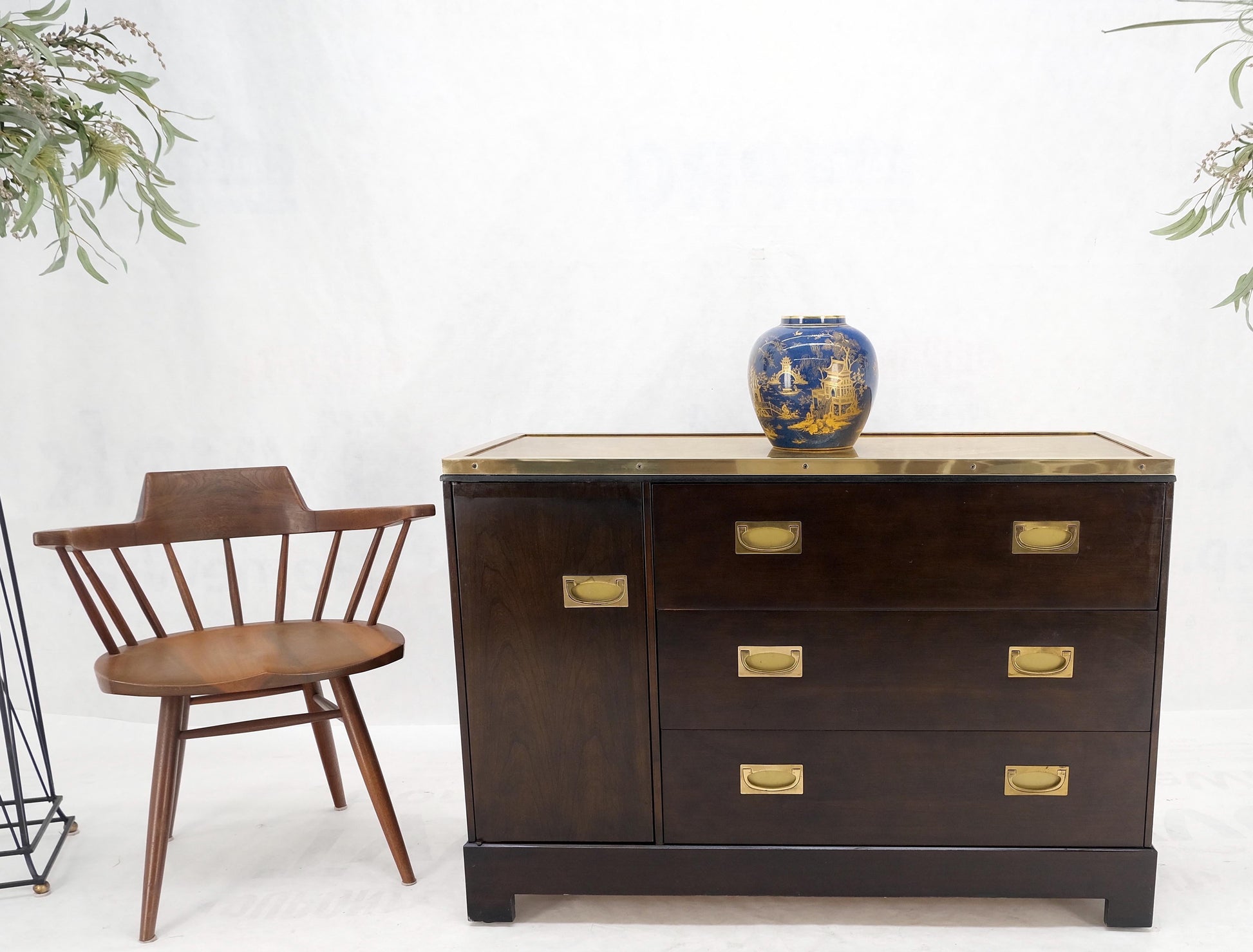 EstablishedLines Campaign Style 6 Drawers Brass Drop Pulls Mid-Century Modern Bachelor Chest Mint