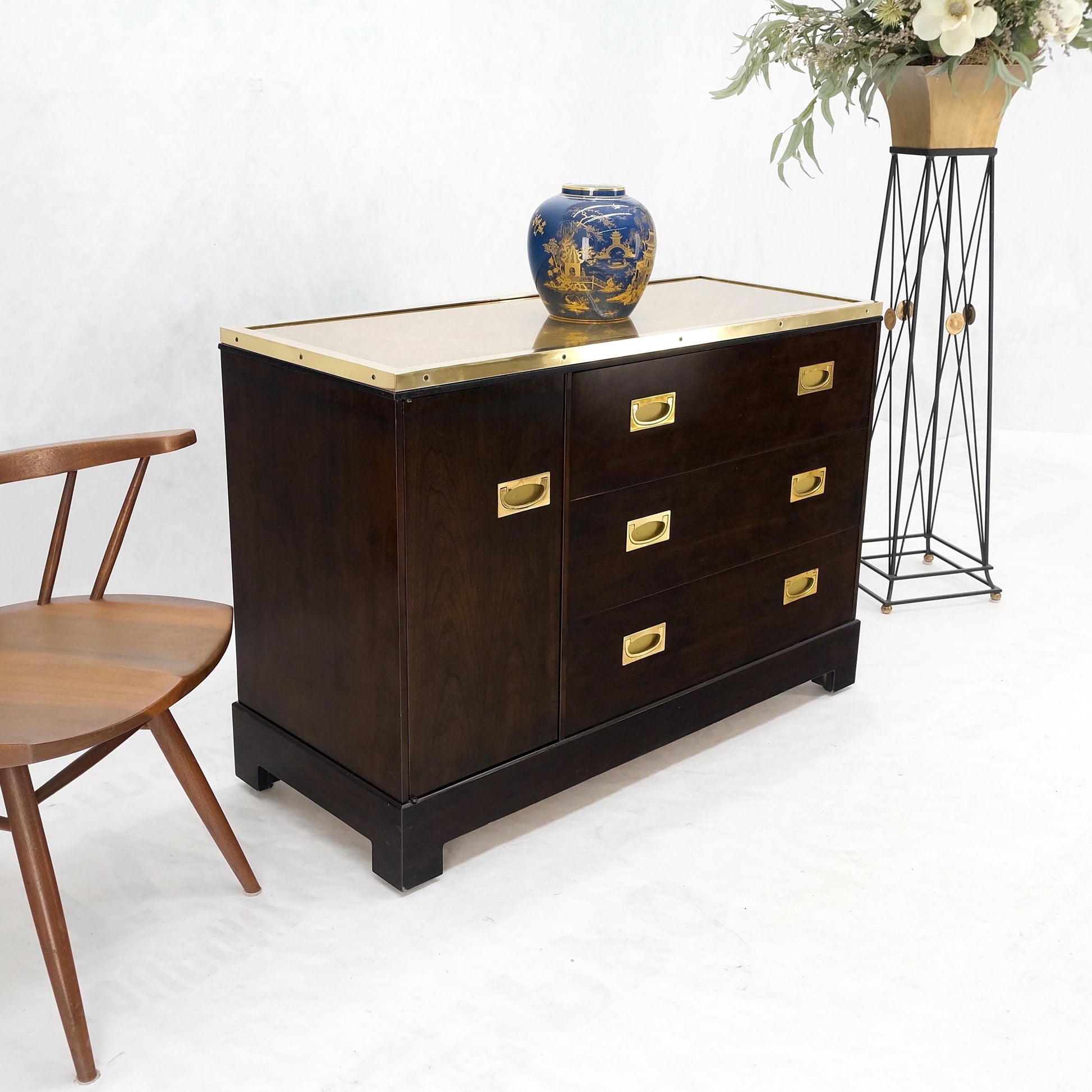 EstablishedLines Campaign Style 6 Drawers Brass Drop Pulls Mid-Century Modern Bachelor Chest Mint