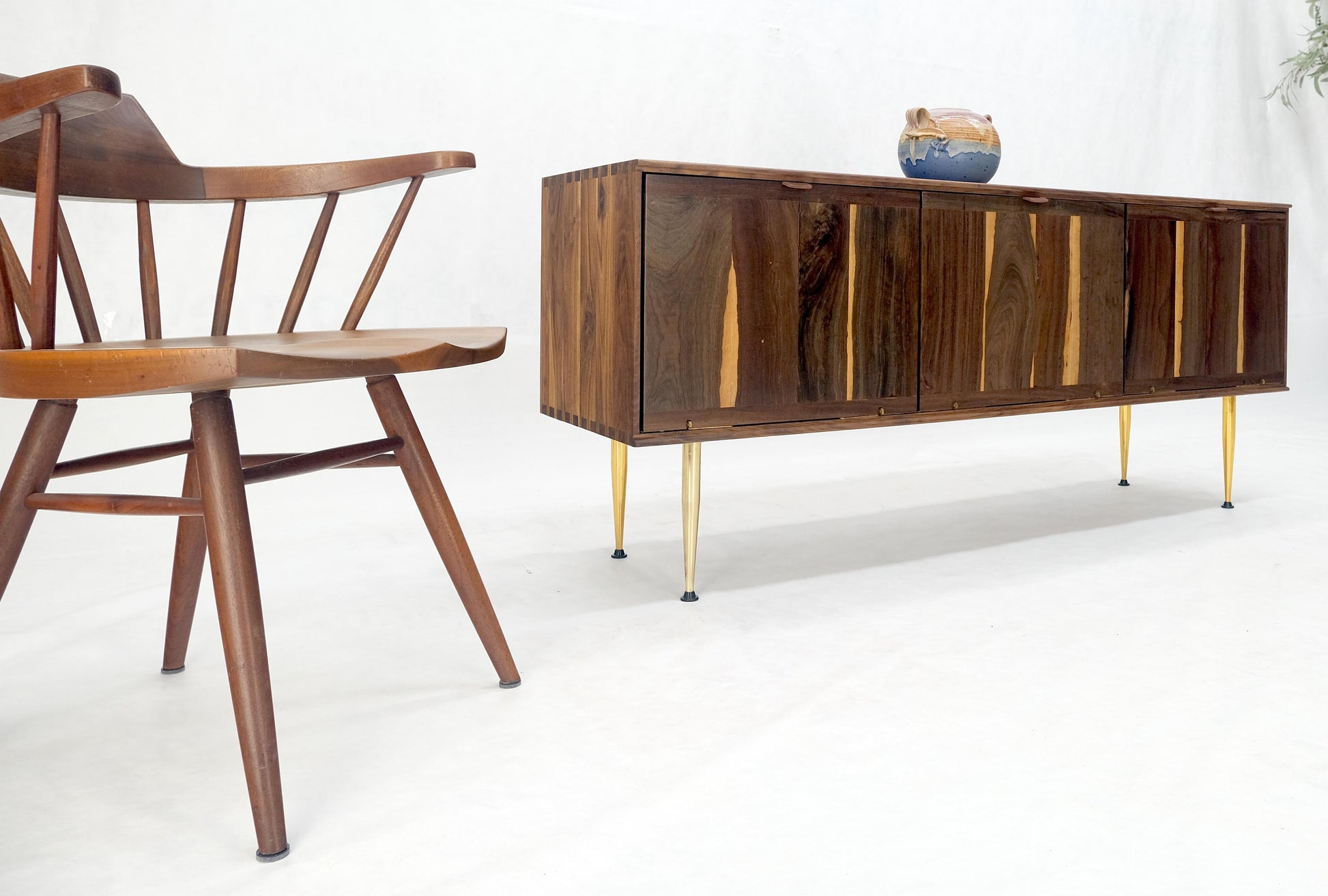 EstablishedLines Solid Walnut 3 Drop Front Doors Compartments Compact Dovetail Joints Credenza